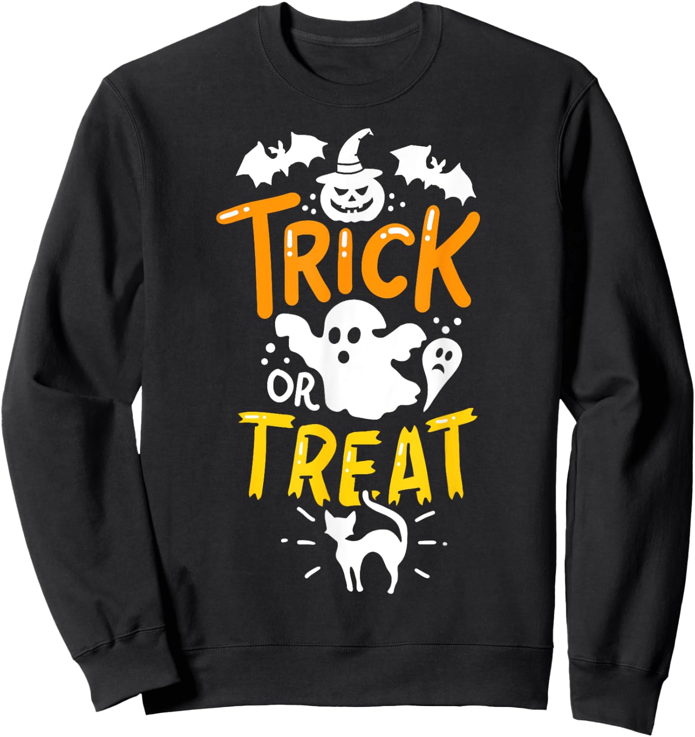 Happy Halloween Shirt Trick Or Treat Party Ghost Bat Sweatshirt - Sweatshirt | Black