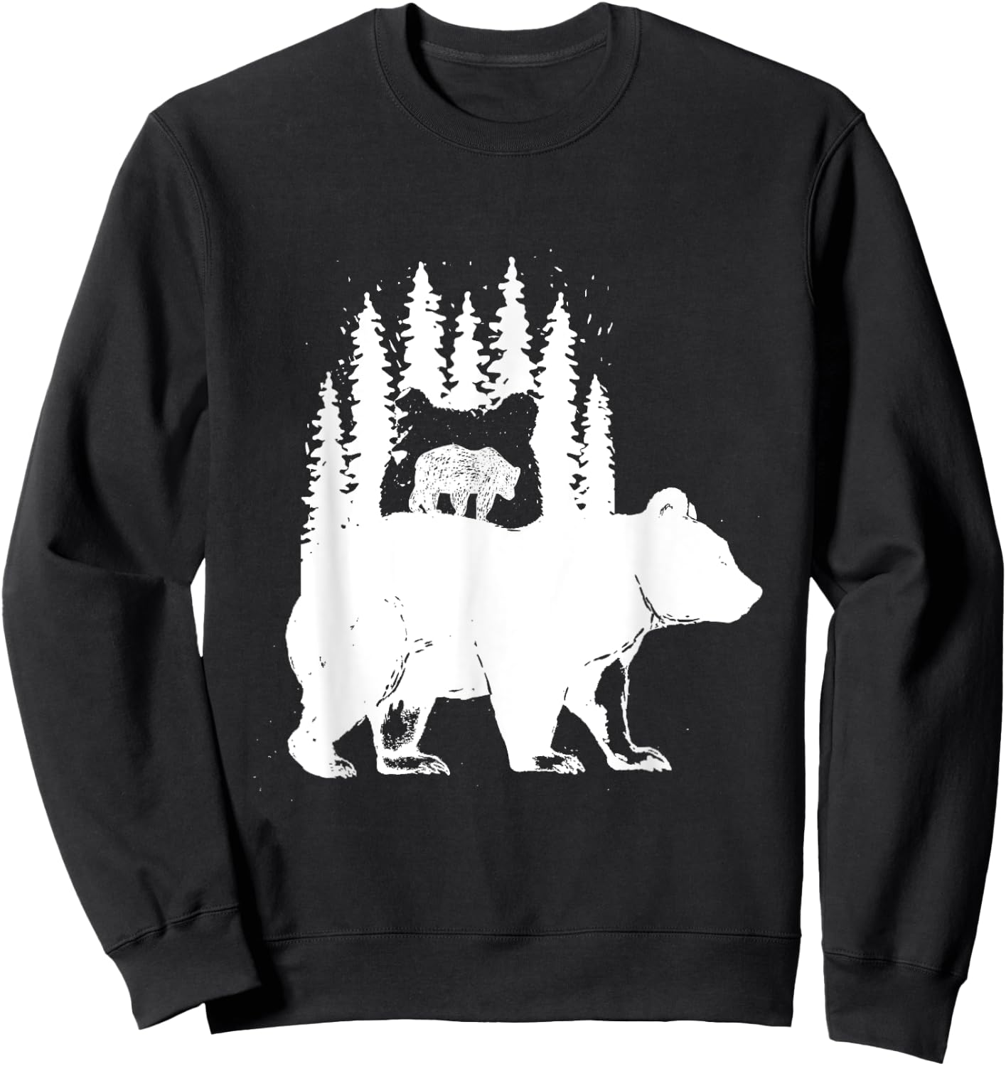 Little Bear Over Bear Unique Silhouette Animal Sweatshirt - Sweatshirt | Black