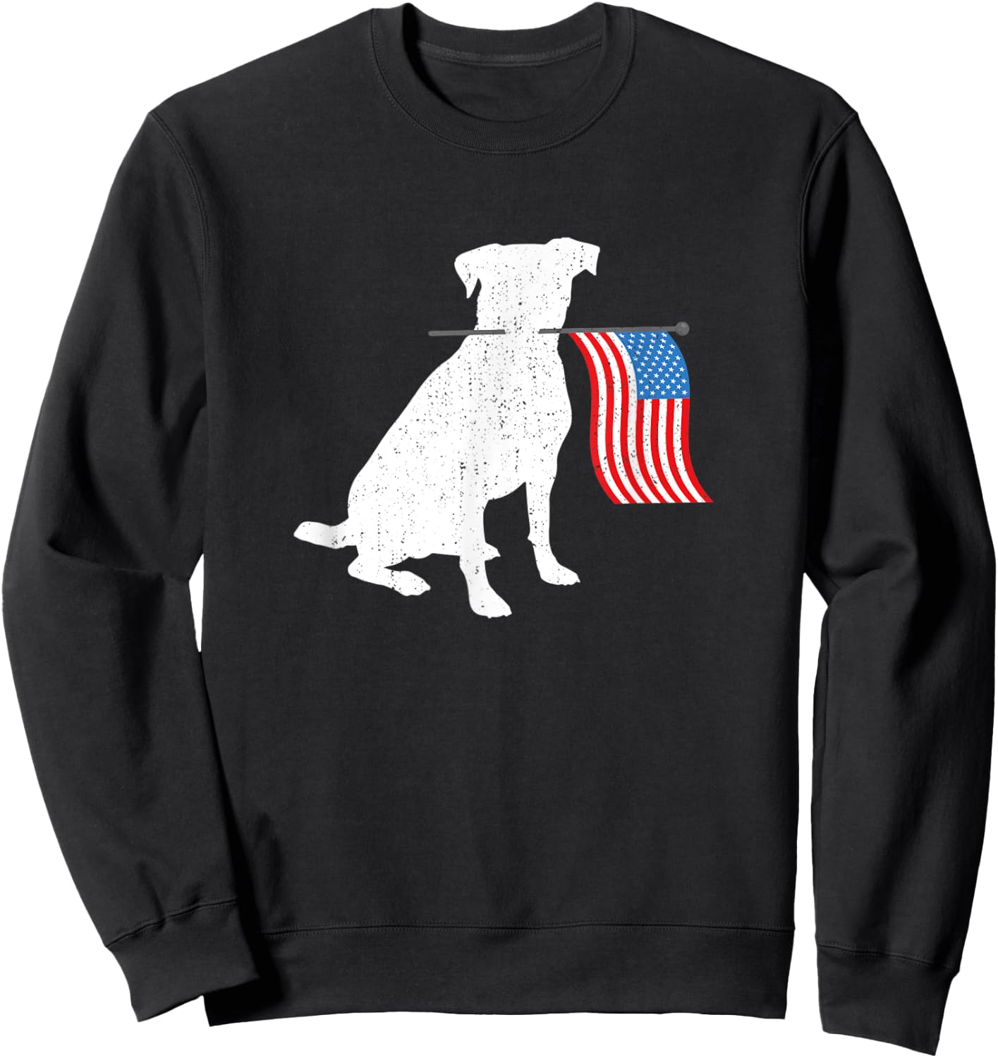 American Labrador Dog Holding July 4th Patriotic USA Flag Women Kids Men Sweatshirt - Sweatshirt | Black