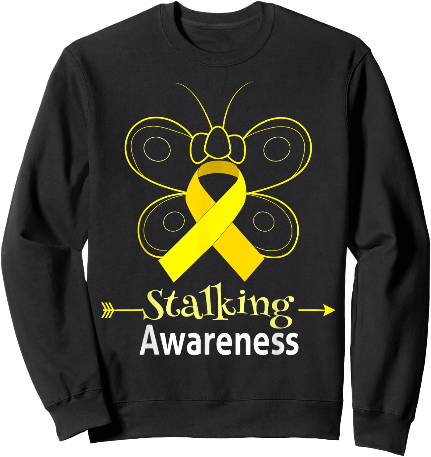 Butterfly Yellow Ribbon Stalking Awareness Shirt Stalking Sweatshirt - Sweatshirt | Black