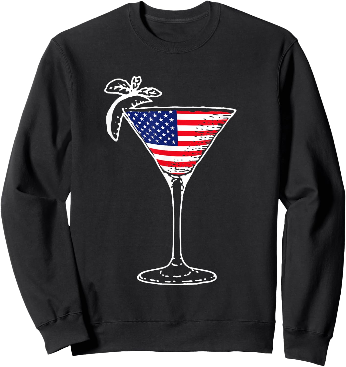 4th of July USA American Flag Martini Cocktail Funny Gift T- Women Men Sweatshirt - Sweatshirt | Black