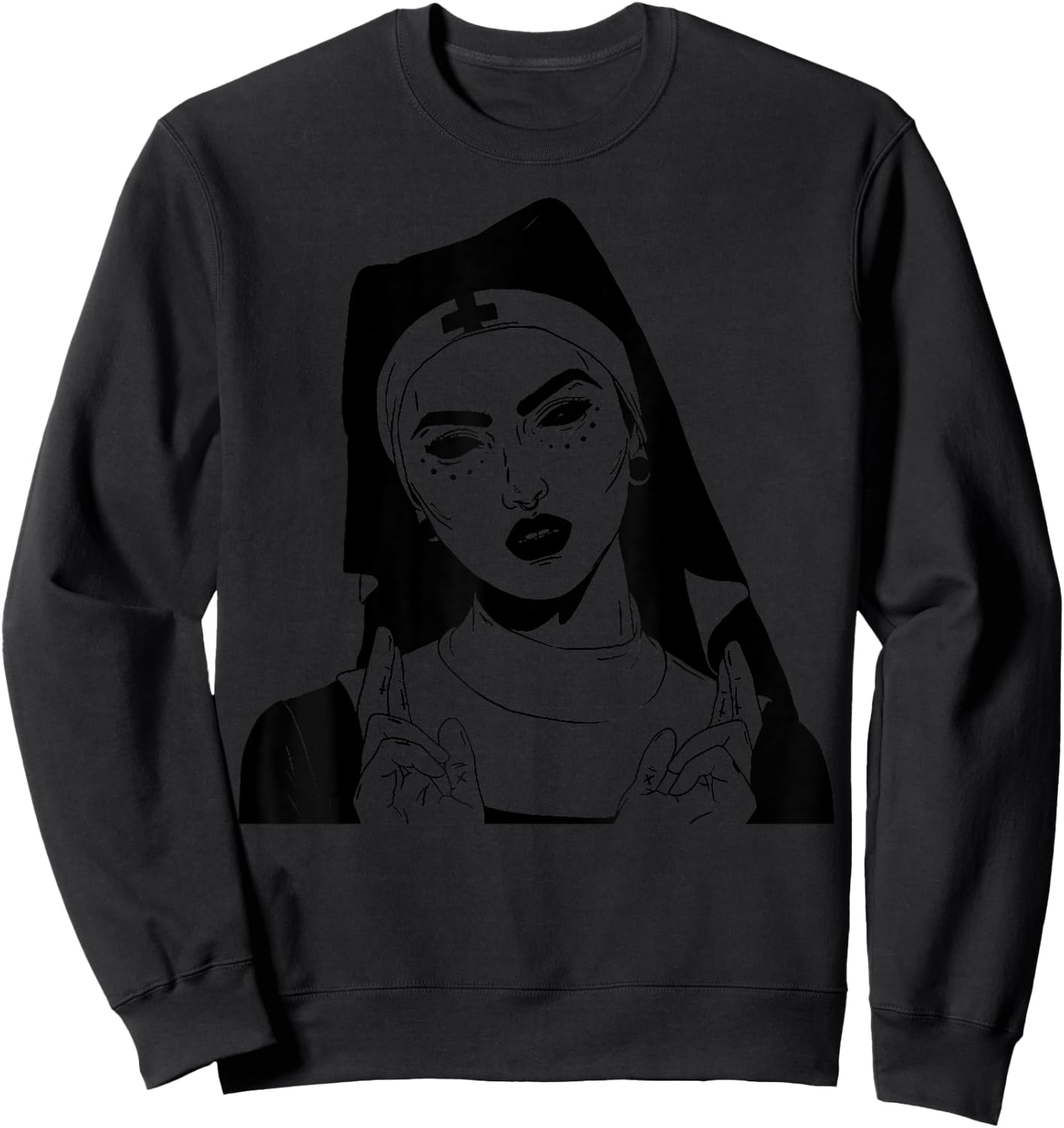 Demonic Satanic Nun Vintage Demon Halloween Party Costume Sweatshirt - Sweatshirt | Black