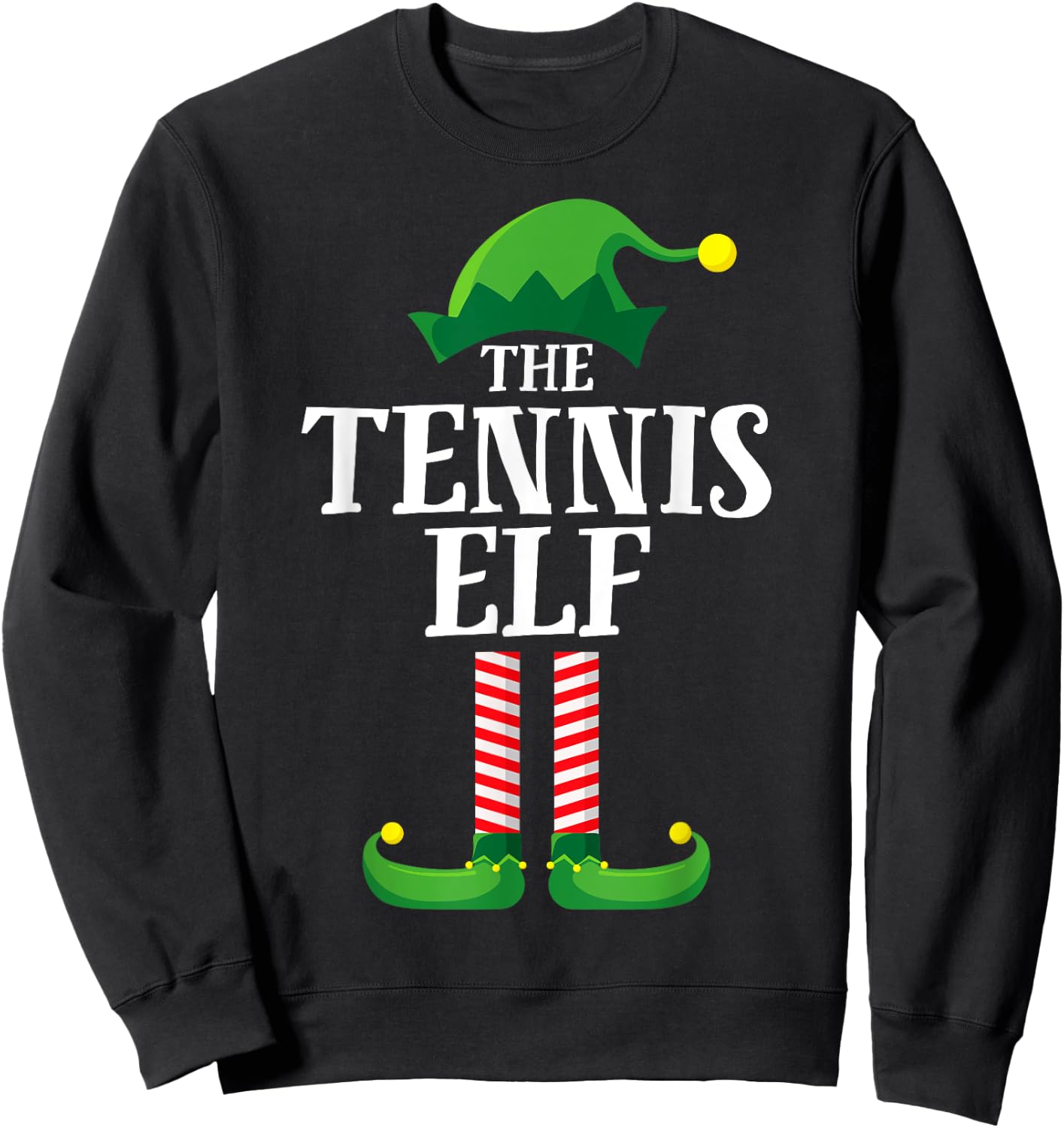 Tennis Elf Matching Family Group Christmas Party Pyjamas Sweatshirt - Sweatshirt | Black