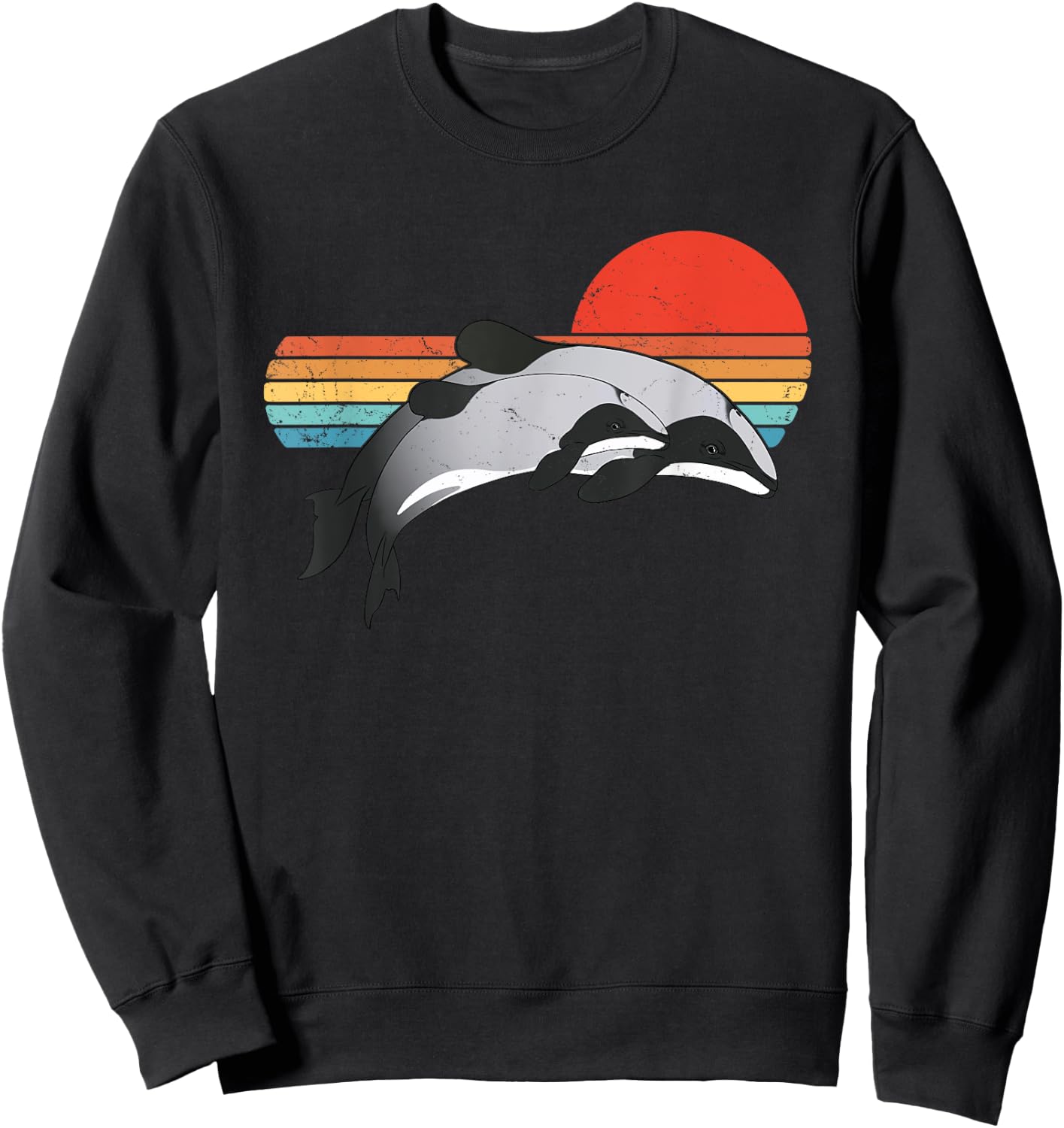Maui Dolphin Hector's Dolphin vintage sunset Sweatshirt - Sweatshirt | Black