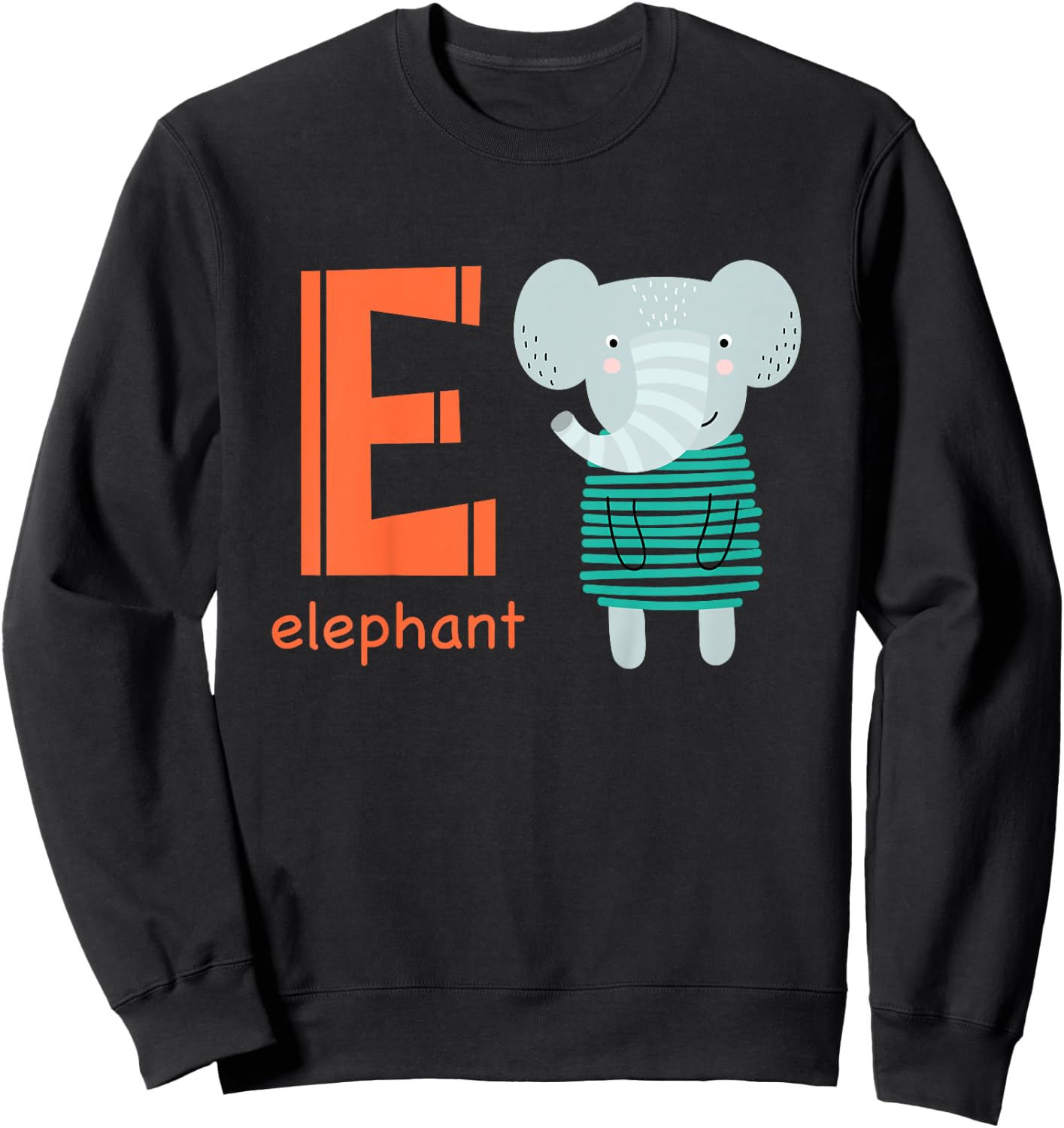 Elephant Letter E Alphabet Cute Animal Boys Or Girls Sweatshirt - Sweatshirt | Black