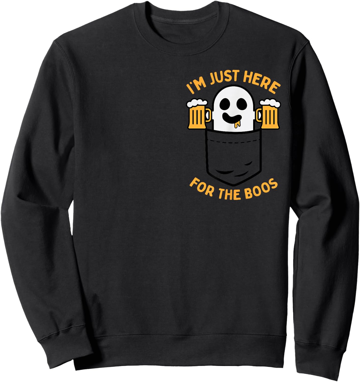 I'm Just Here For The Boos Cute Pocket Ghost Beer Halloween Sweatshirt - Sweatshirt | Black