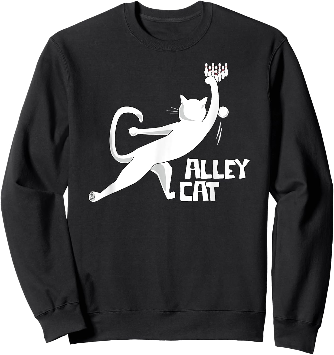 Cute Alley Cat Bowling Design for Cat Pun Loving Bowlers Women Kids Sweatshirt - Sweatshirt | Black