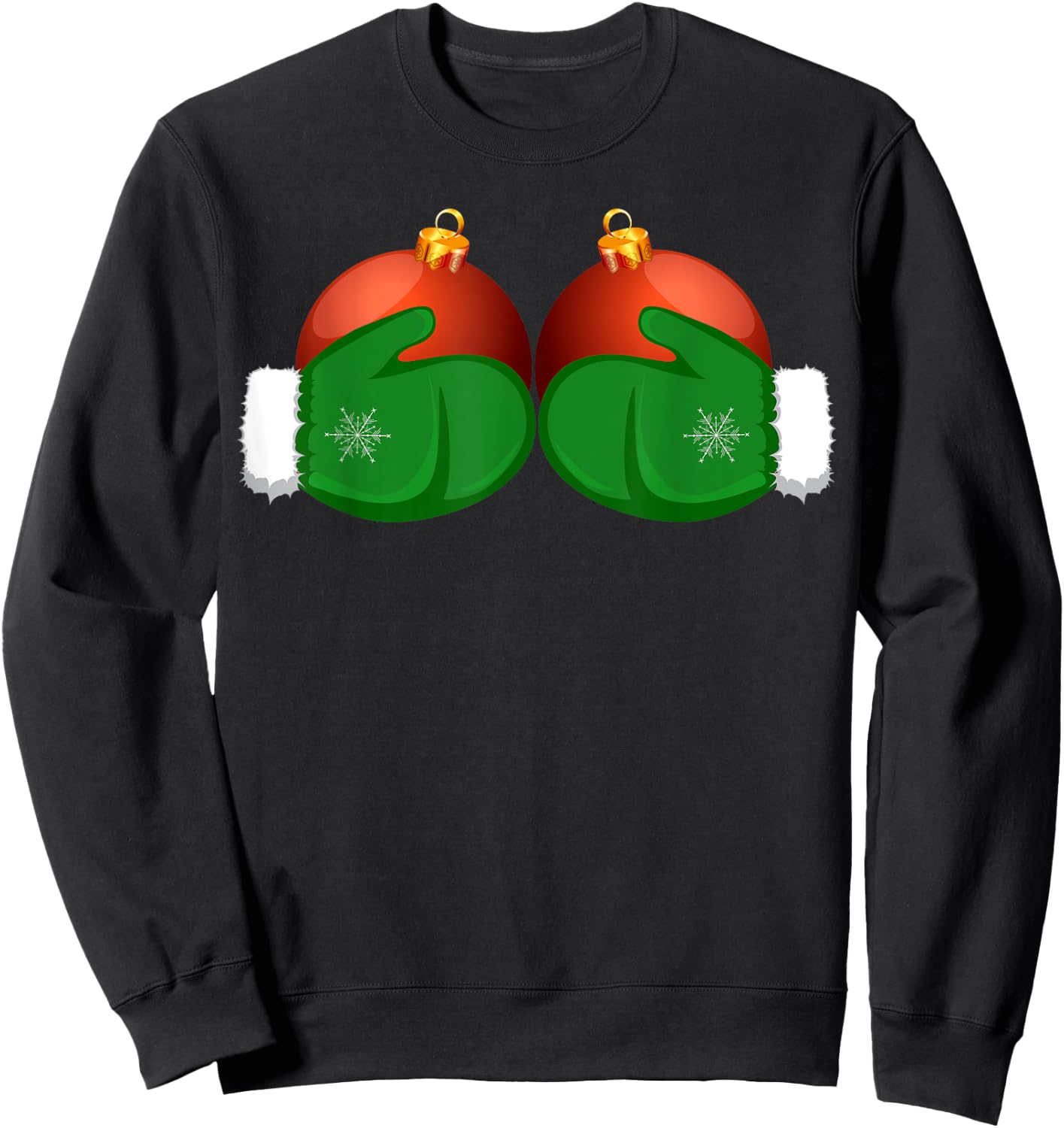 Funny Winter Women's Mittens Holding Xmas Ball Boobs Sweatshirt - Sweatshirt | Black