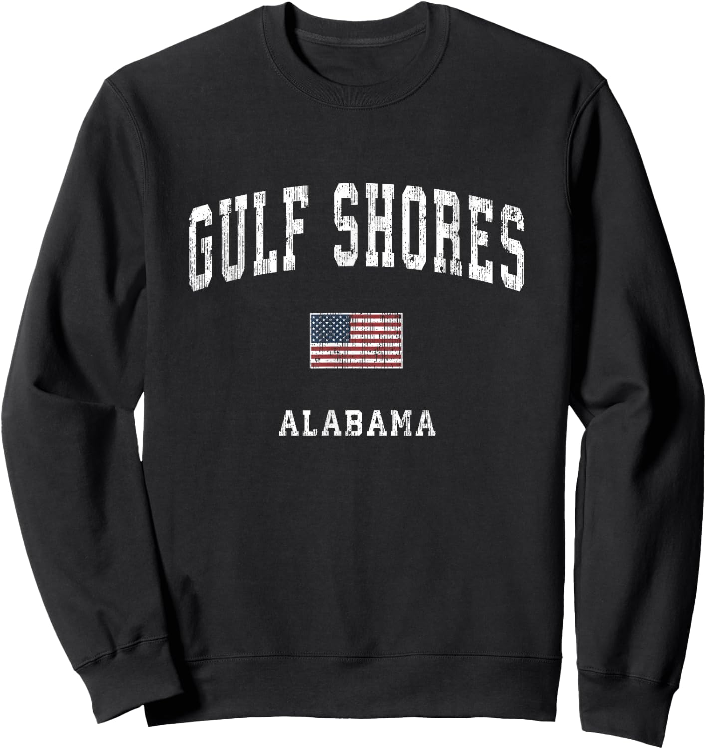 Gulf Shores Alabama AL Vintage American Flag Sports Design Sweatshirt - Sweatshirt | Black