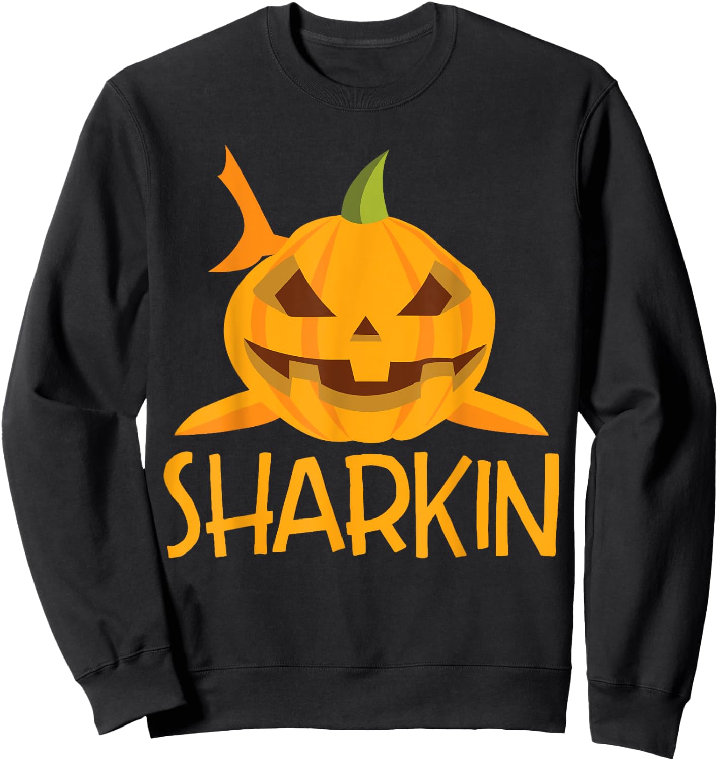 Halloween Shark Sharkin Pumpkin Costume Funny Sweatshirt - Sweatshirt | Black