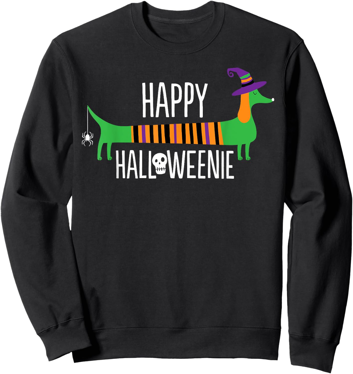 Happy Halloweenie Cute Viennese Dog Dachshund Halloween Sweatshirt - Sweatshirt | Black