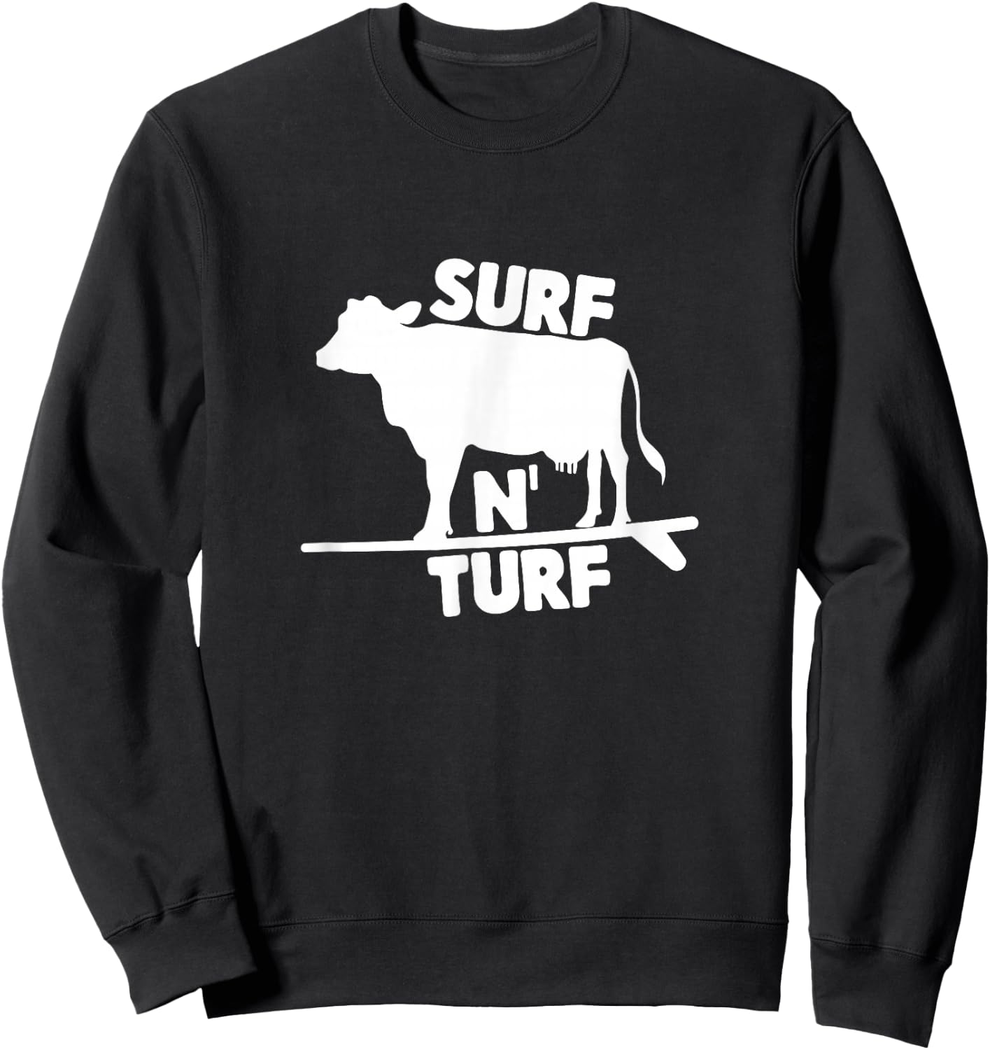 Surf N' Turf Cow Surfing Sweatshirt - Sweatshirt | Black
