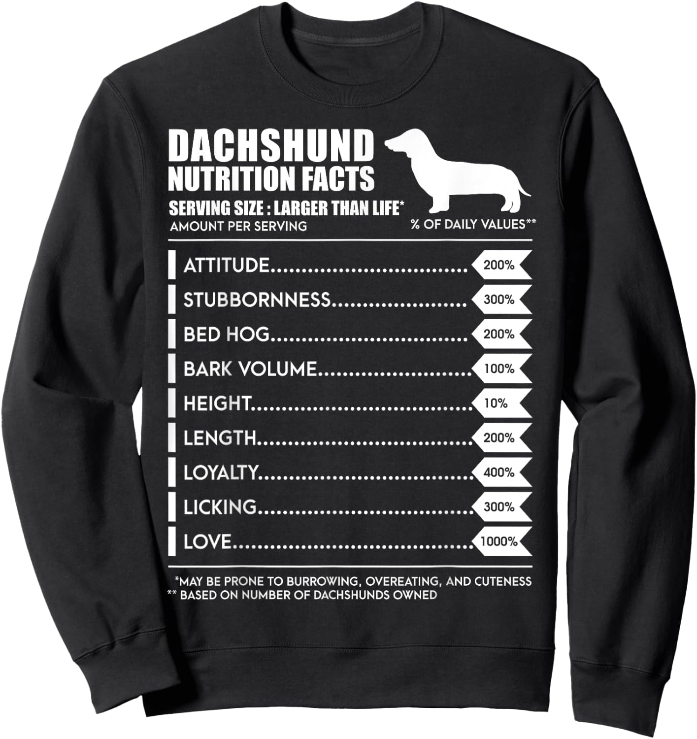 Weiner Dog T Shirt - Dachshund Nutrition Facts Shirt Sweatshirt - Sweatshirt | Black