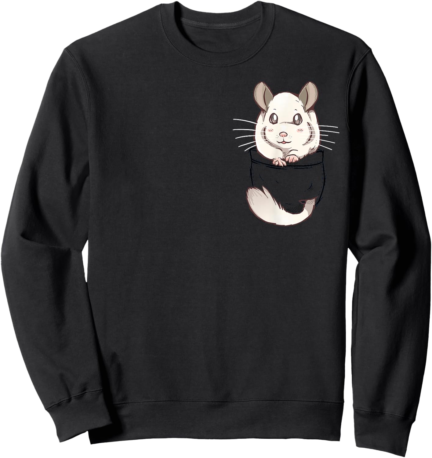 Pocket Cute White Fur Chinchilla Sweatshirt - Sweatshirt | Black