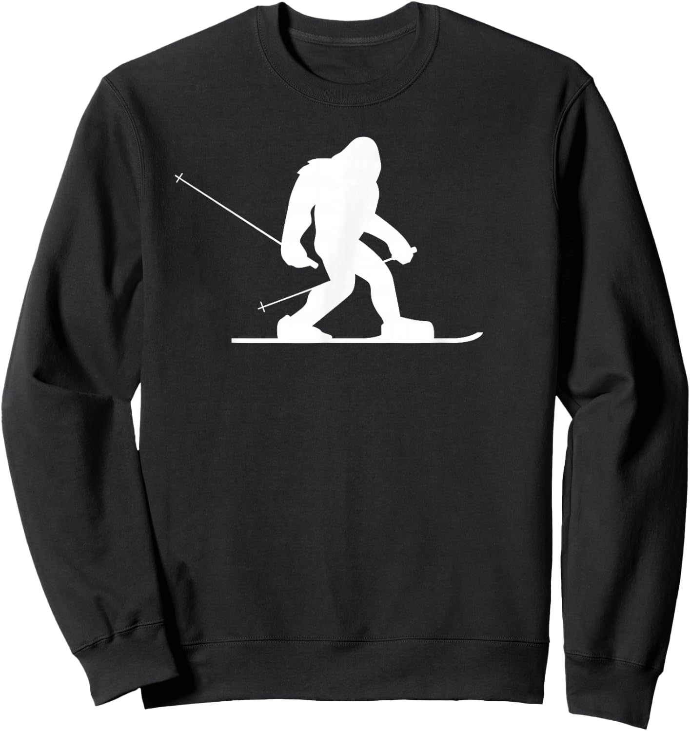 Skiing Bigfoot Shirt, Funny Cute Sasquatch Ski Winter Gift Sweatshirt - Sweatshirt | Black
