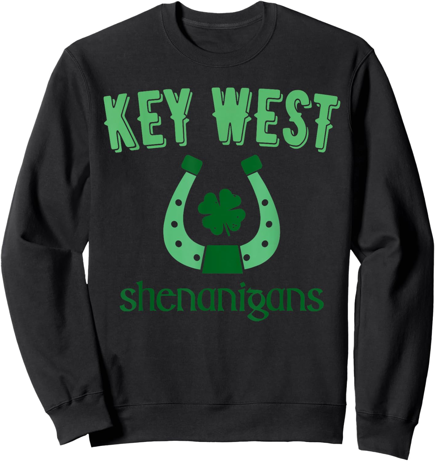 Key West Shenanigans, St Patrick's Day Horseshoe Clover Sweatshirt - Sweatshirt | Black