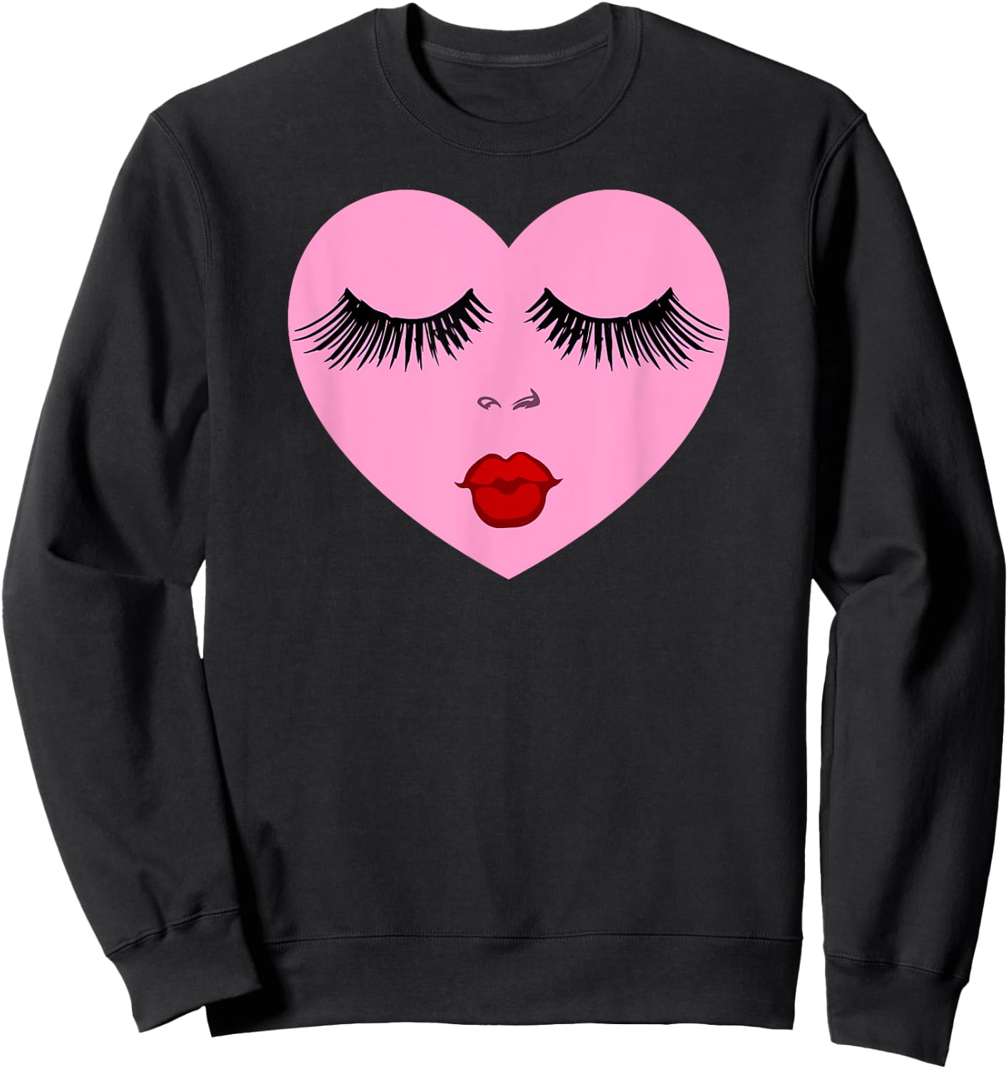 Pink Lady Heart with Eyelashes Valentines Day Kiss Sweatshirt - Sweatshirt | Black