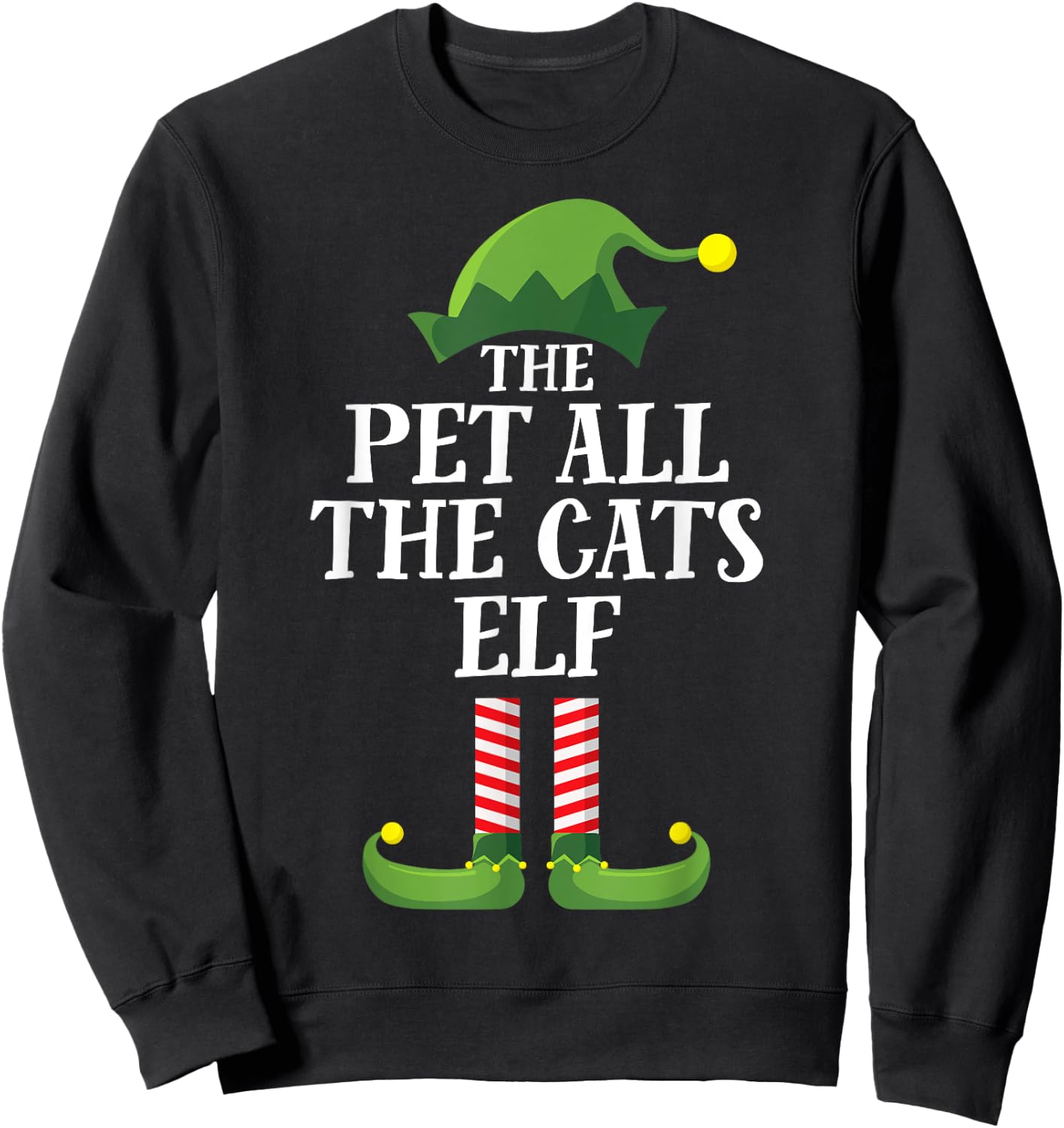 Pet All The Cats Elf Matching Family Group Christmas Pyjamas Sweatshirt - Sweatshirt | Black