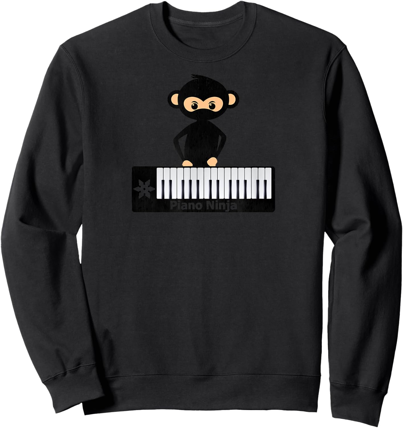 Cute Funny Monkey Ninja Piano Player Keyboard Keys Sweatshirt - Sweatshirt | Black