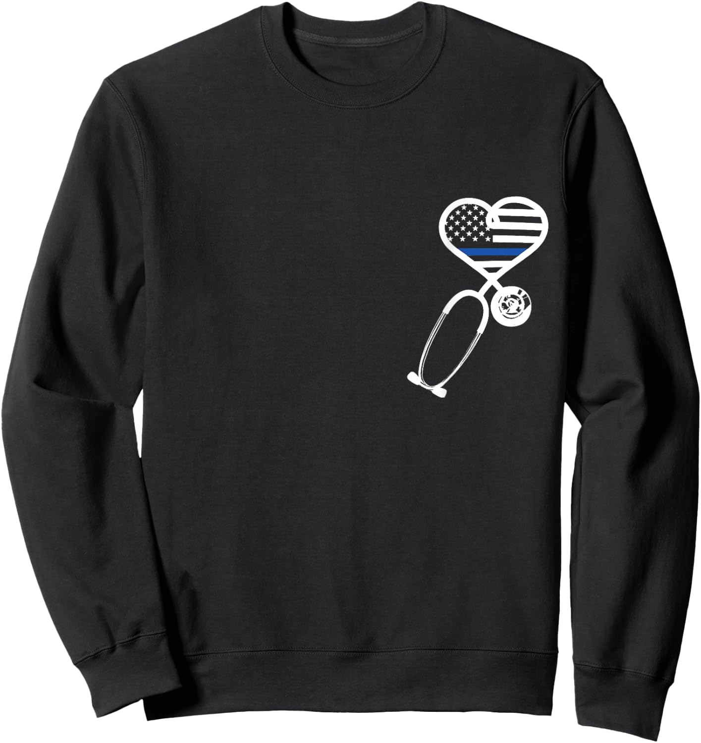 Nurse Police Wife Officer Thin Blue Line Heart Flag Sweatshirt - Sweatshirt | Black