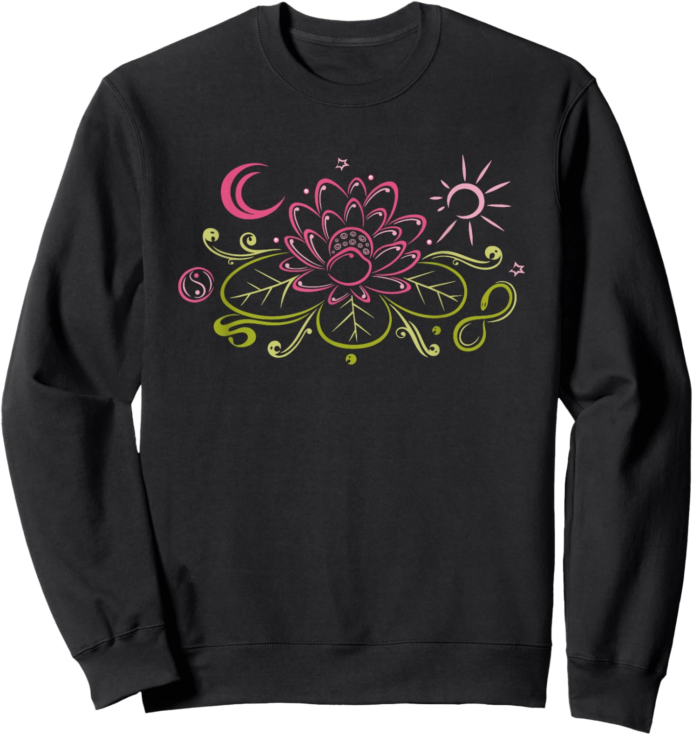 Lotus flower . Lotus with moon, yin yang and sun. Sweatshirt - Sweatshirt | Black