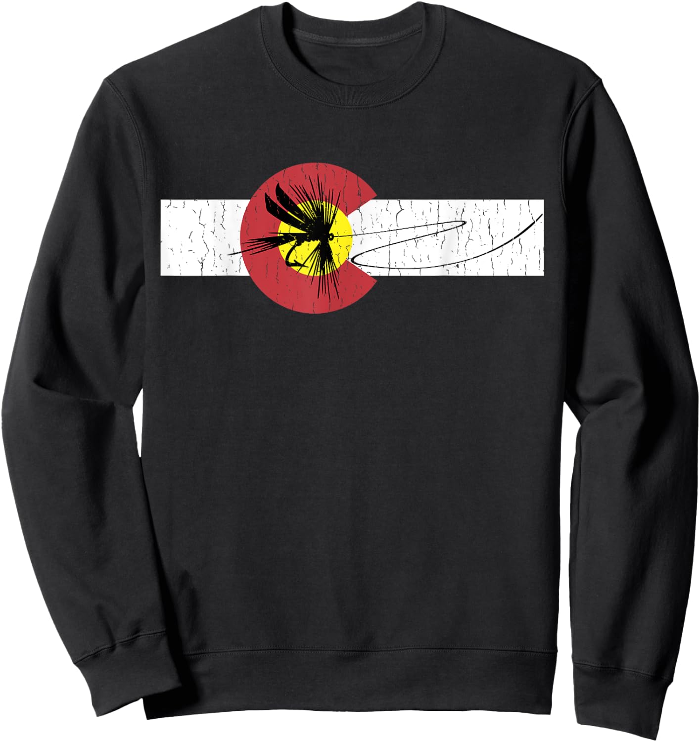 Colorado Flag with Fly Fishing Design Sweatshirt - Sweatshirt | Black