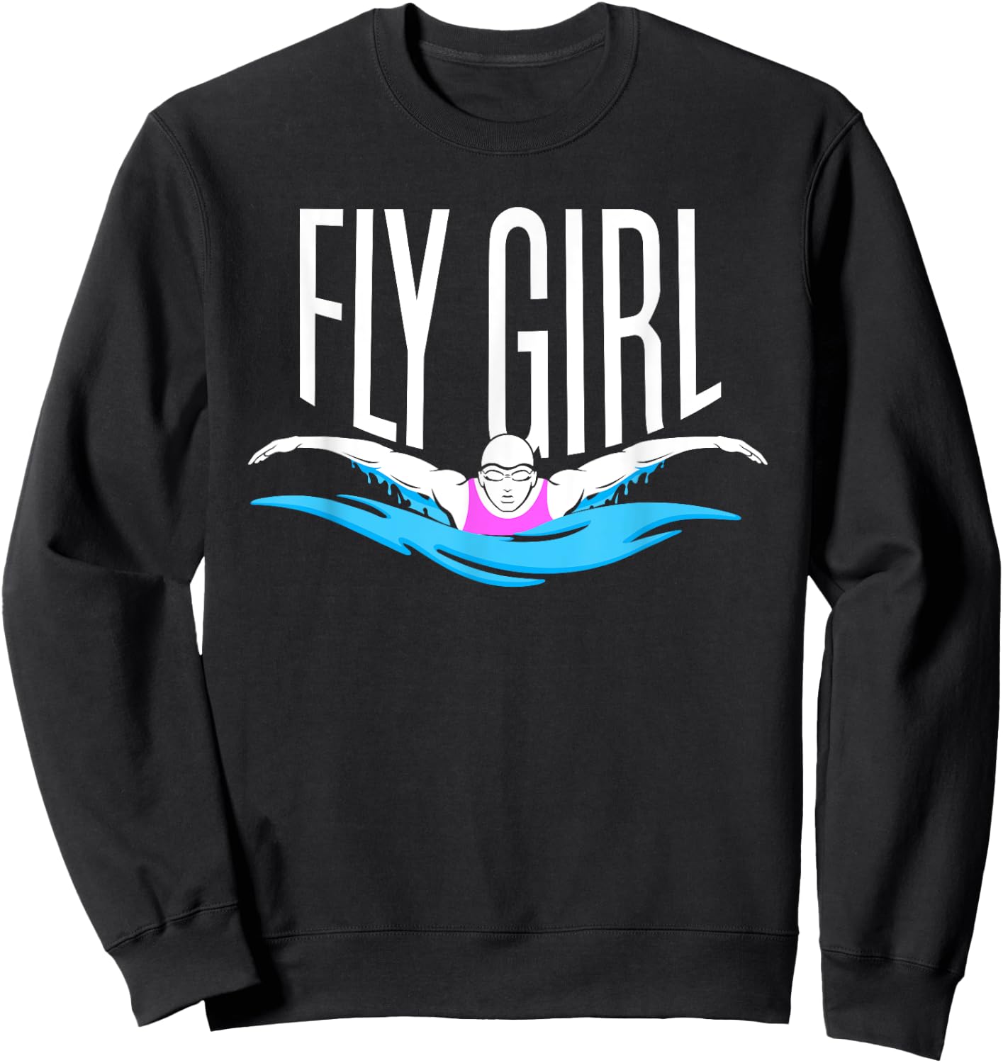 Swimming T Shirt - Butterfly Stroke Girl Swimmer Sweatshirt - Sweatshirt | Black