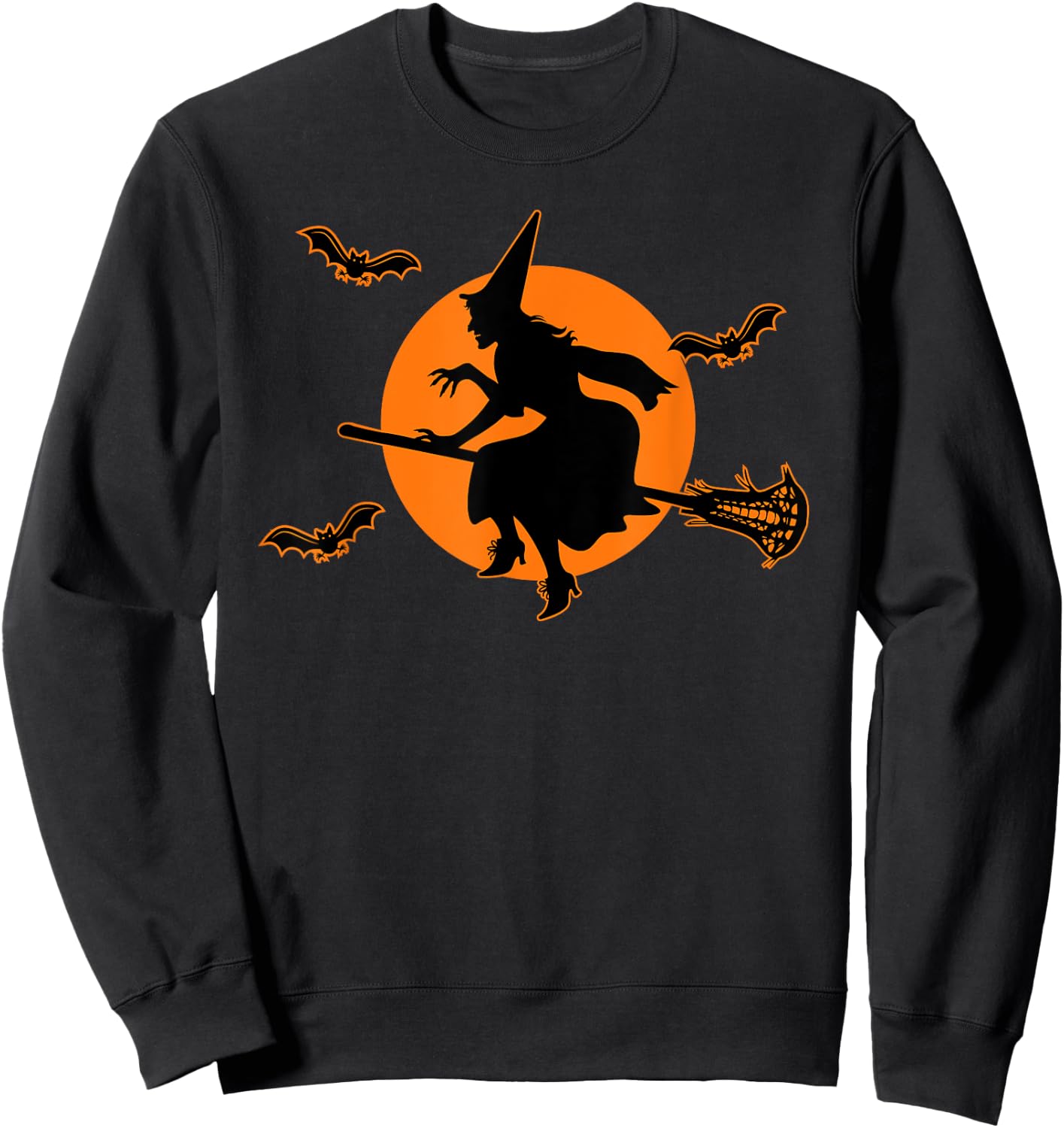 With with Lacrosse Stick Full Moon Witch Halloween Lax Sweatshirt - Sweatshirt | Black