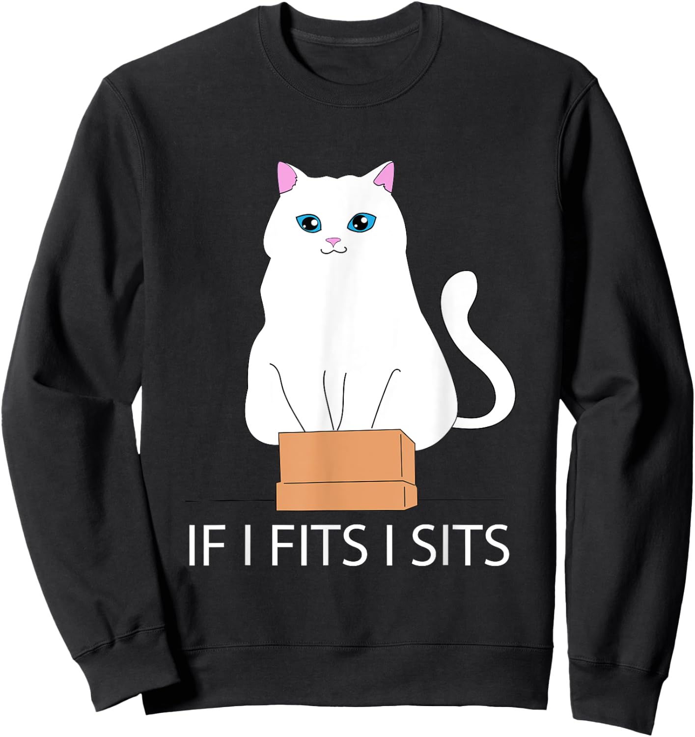 If I Fits I Sits, Cat In A Box | Cat Meme, Fat Kitty Men Women Sweatshirt - Sweatshirt | Black