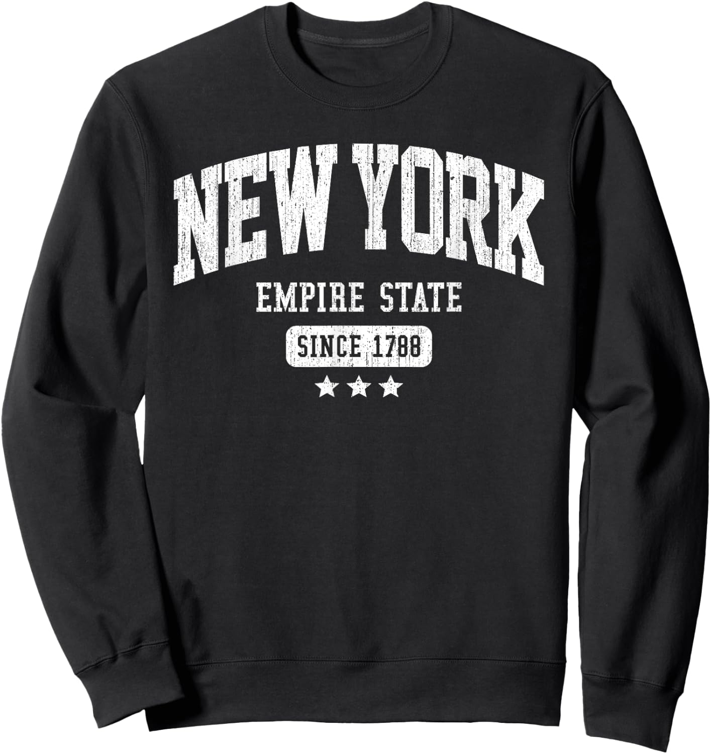 Vintage New York Empire State NYC Weathered White Text Sweatshirt - Sweatshirt | Black