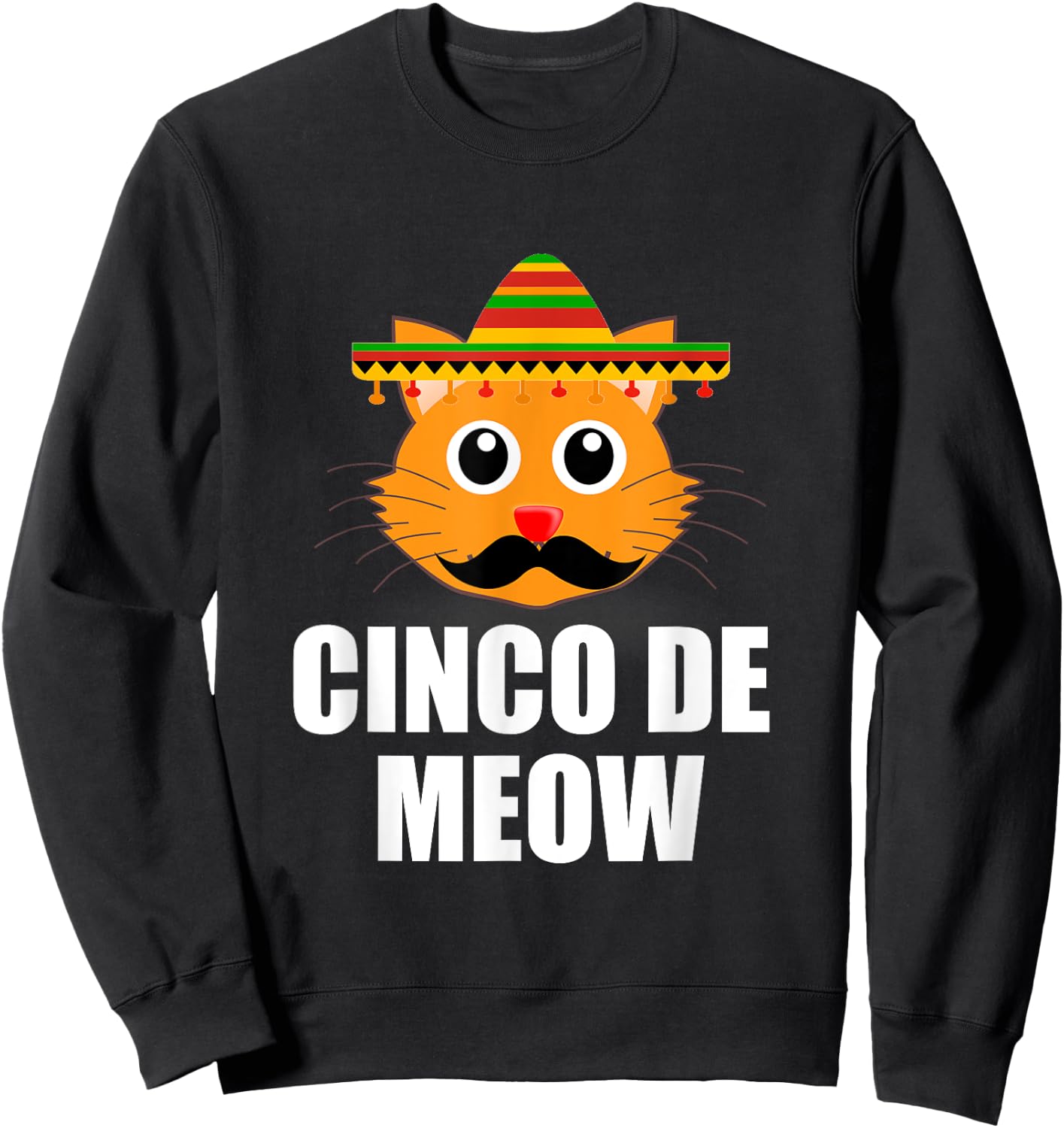 Vintage Cinco De Mayo Cat Lover Meow Pun Sweatshirt - Sweatshirt | Black
