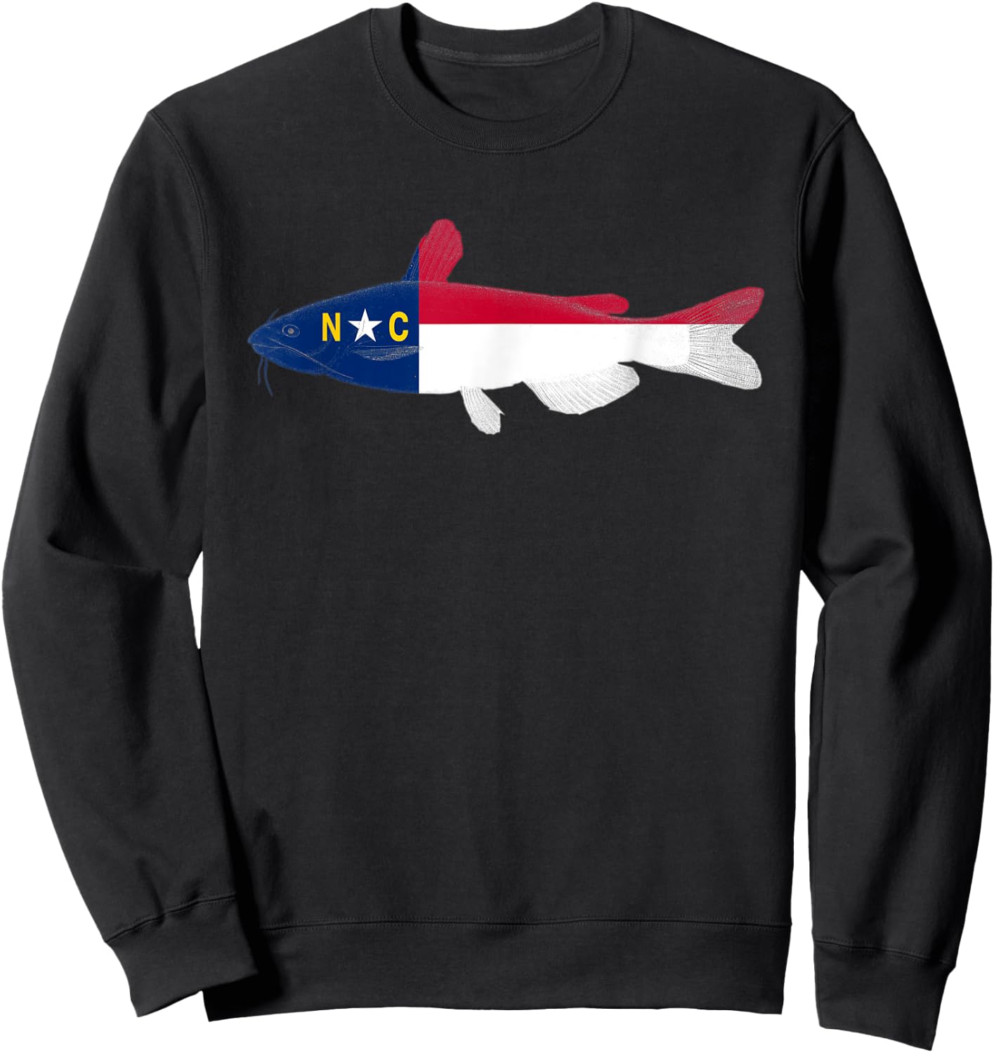 North Carolina State Flag Catfish Fishing Shirt Sweatshirt - Sweatshirt | Black