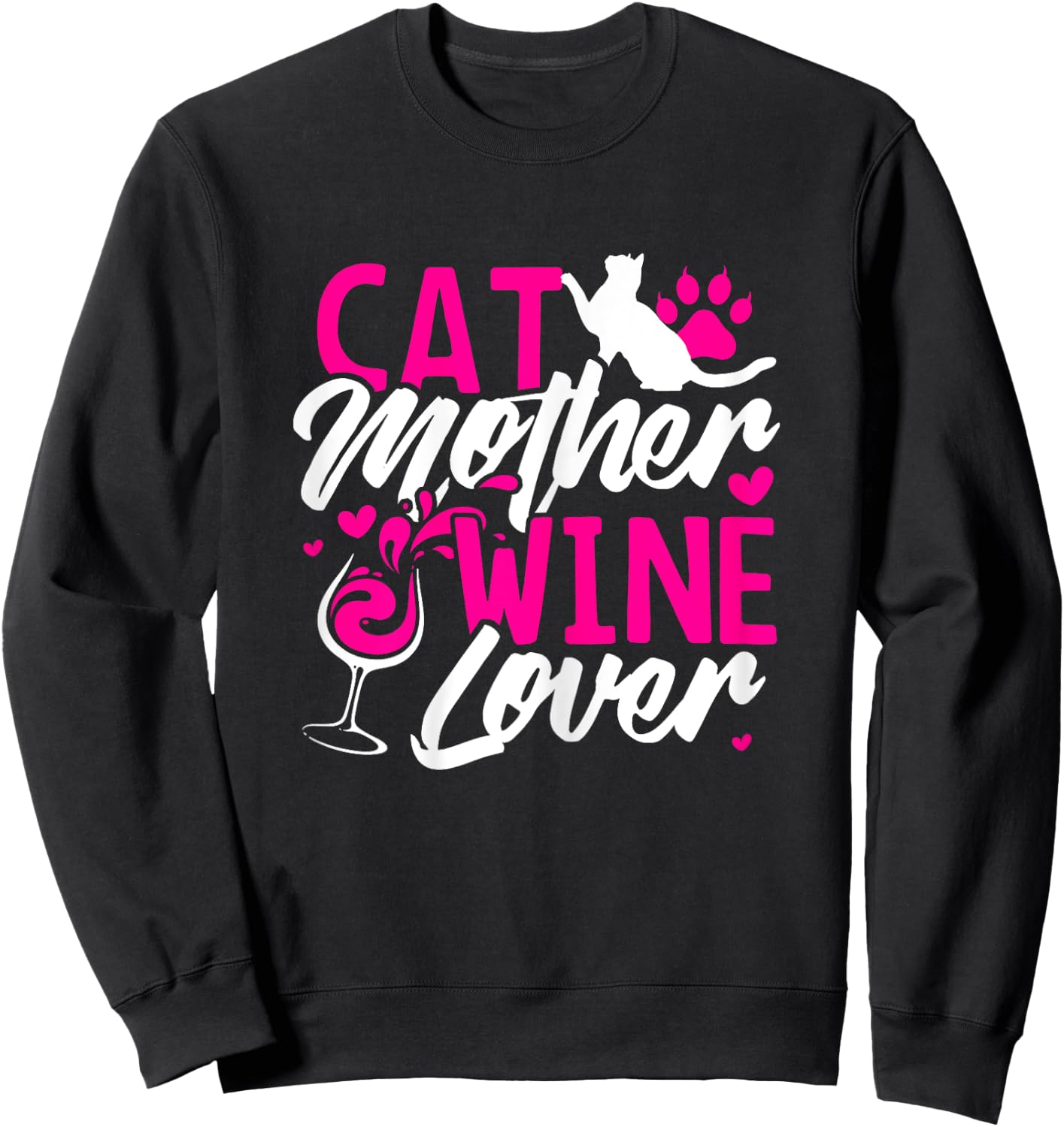 Cat Mother Wine Lover T Shirt funny Mom Gift Women Sweatshirt - Sweatshirt | Black