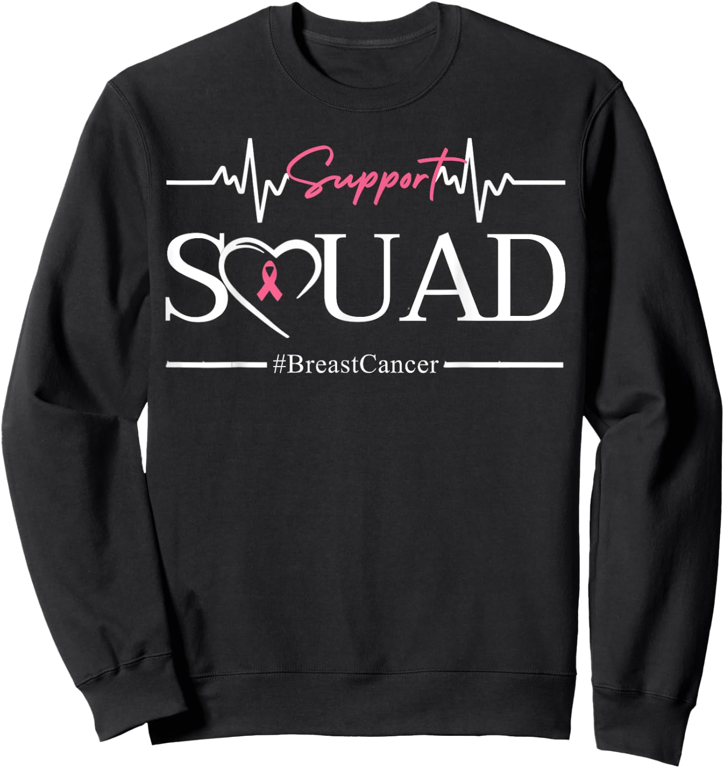 Breast Cancer Squad with Heart and Pink Ribbon Sweatshirt - Sweatshirt | Black