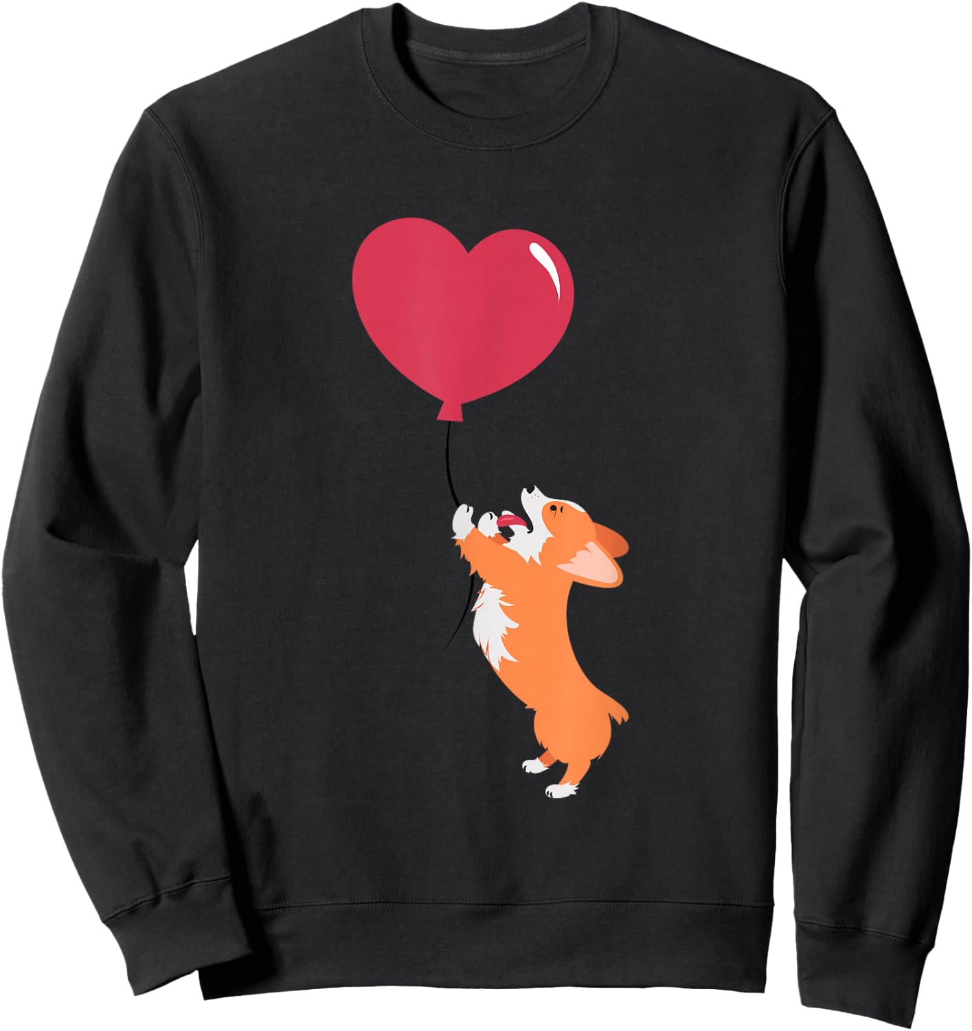 ROSS BOSS Cute Corgi Puppy Dog Holding A Valentines Balloon -Adults Kids Black Short Sleeve Valentine's Day Dog Themed Sweatshirt - Sweatshirt | Black