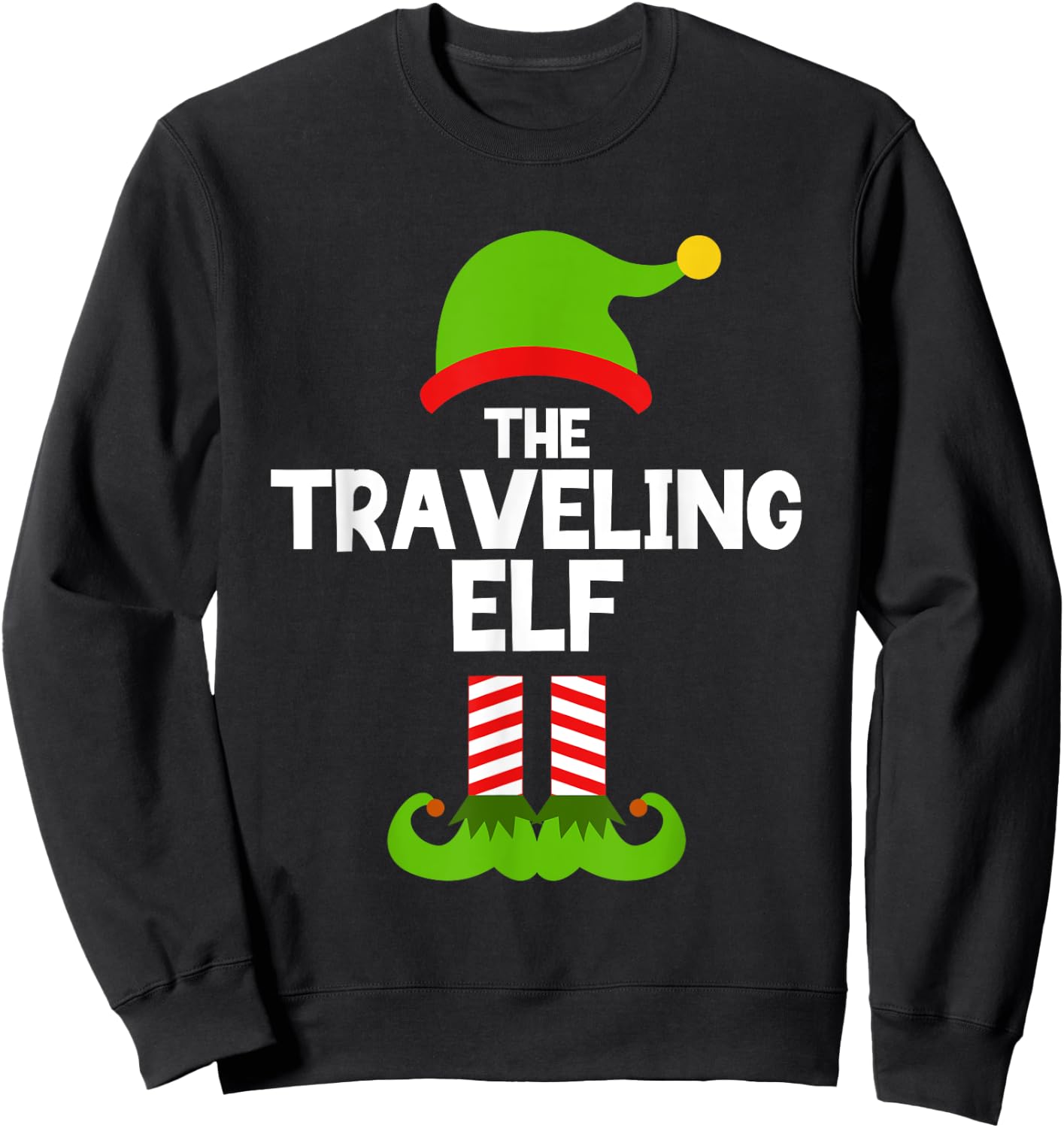 Funny The Traveling Elf Christmas Family Pajama Travel Sweatshirt - Sweatshirt | Black
