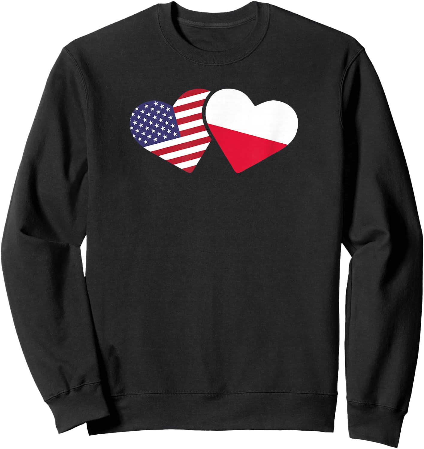 Poland USA Flag T Shirt Heart Polish American Love Sweatshirt - Sweatshirt | Black