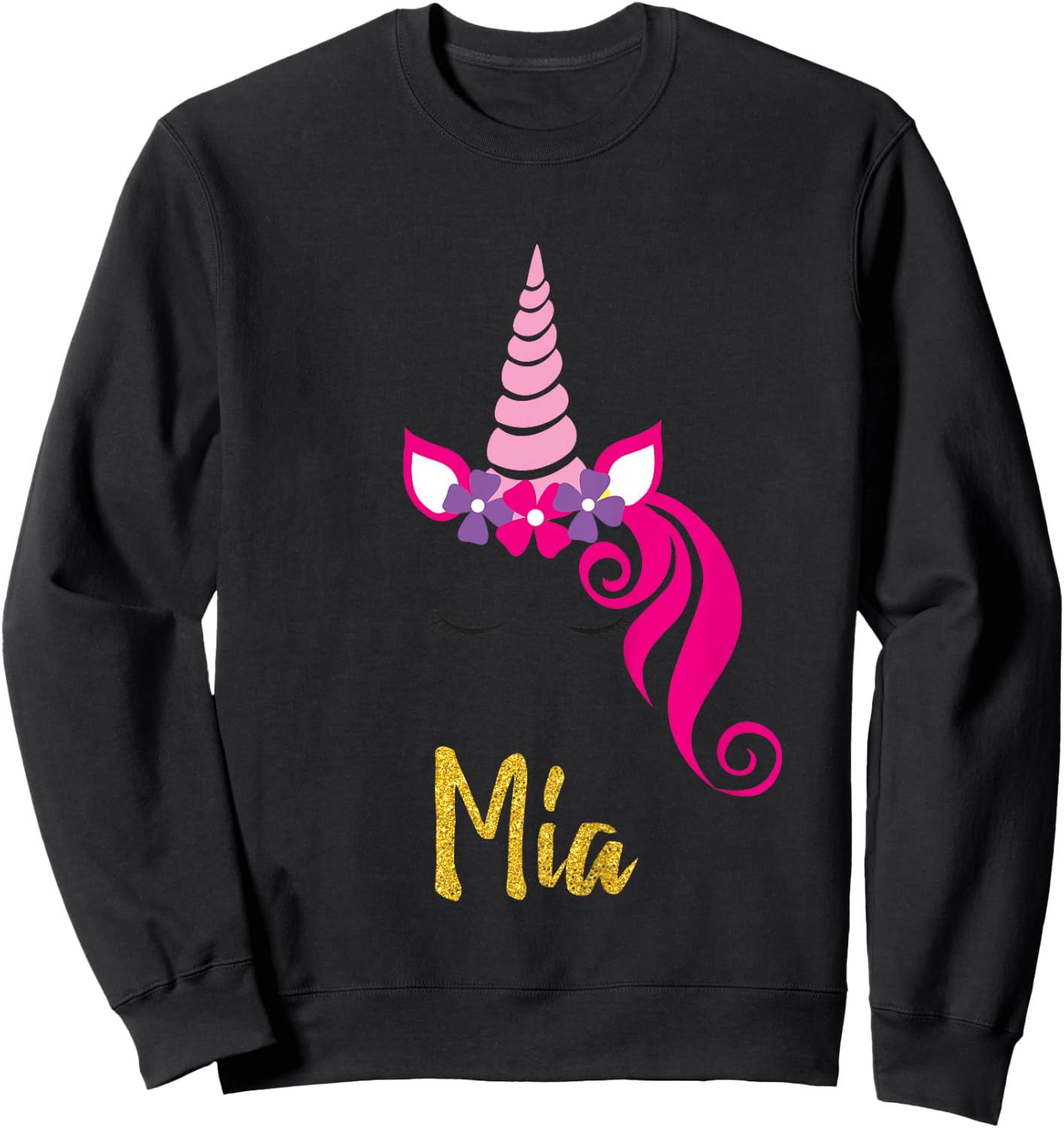 Kids Mia Unicorn Shirt Girls Personalized Name Mia Gift Sweatshirt - Sweatshirt | Black