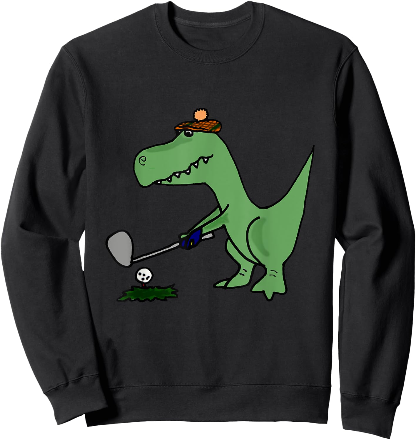 Smiletodaytees Funny T-Rex Dinosaur Playing Golf Sweatshirt - Sweatshirt | Black