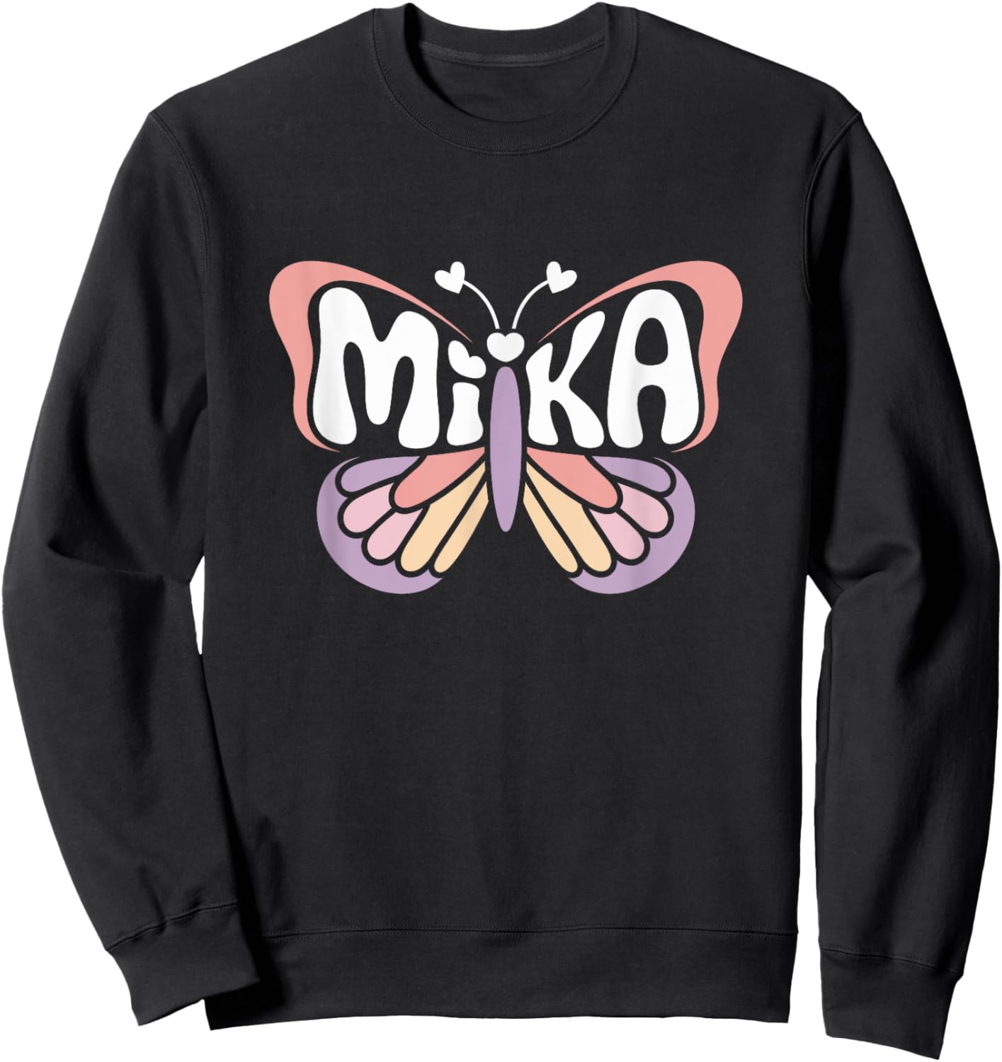 Mika Butterfly - Personalized Cute Name Word Art Sweatshirt - Sweatshirt | Black