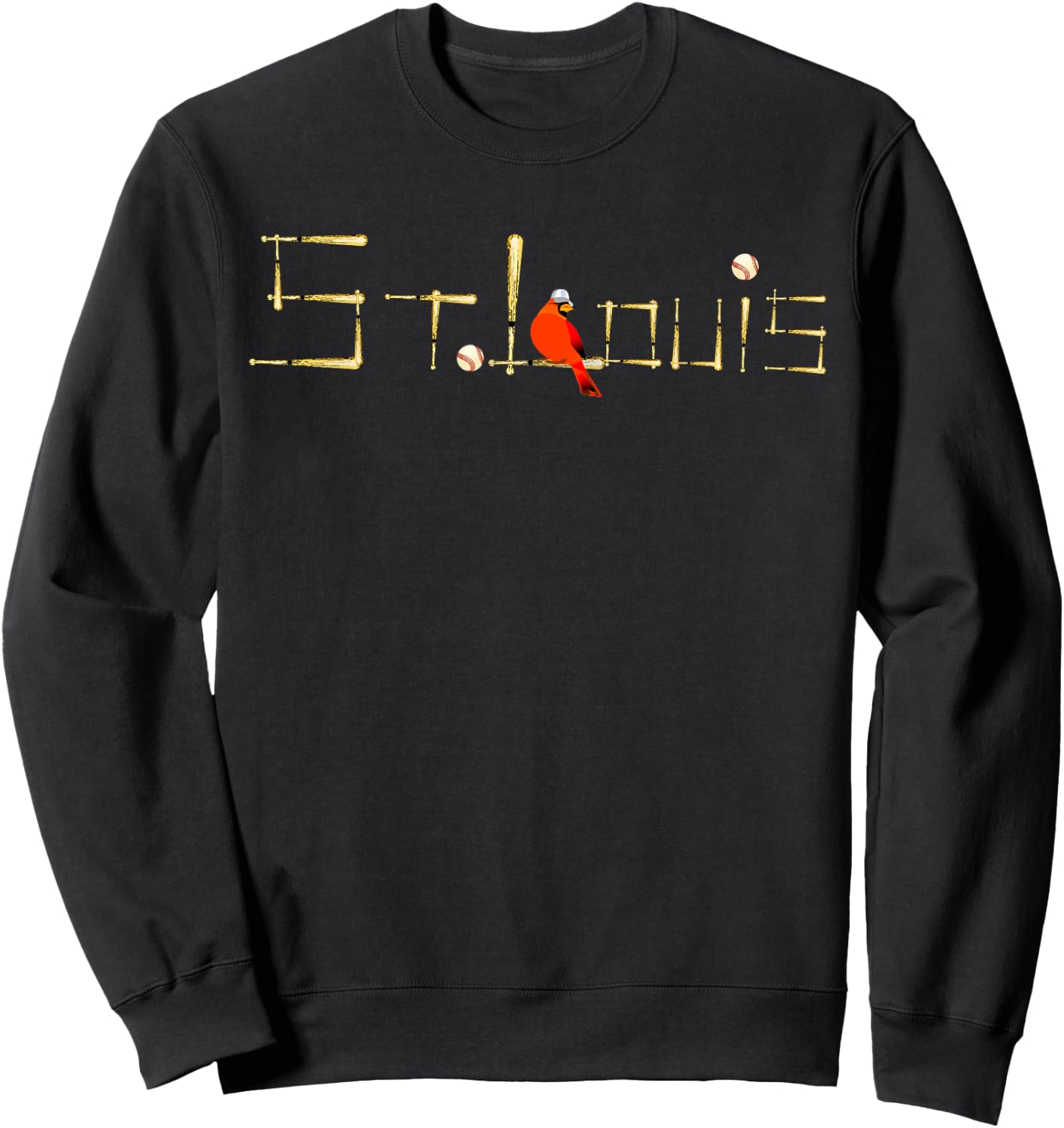 Saint Louis Red Cardinal Bat Font Design Sweatshirt - Sweatshirt | Black