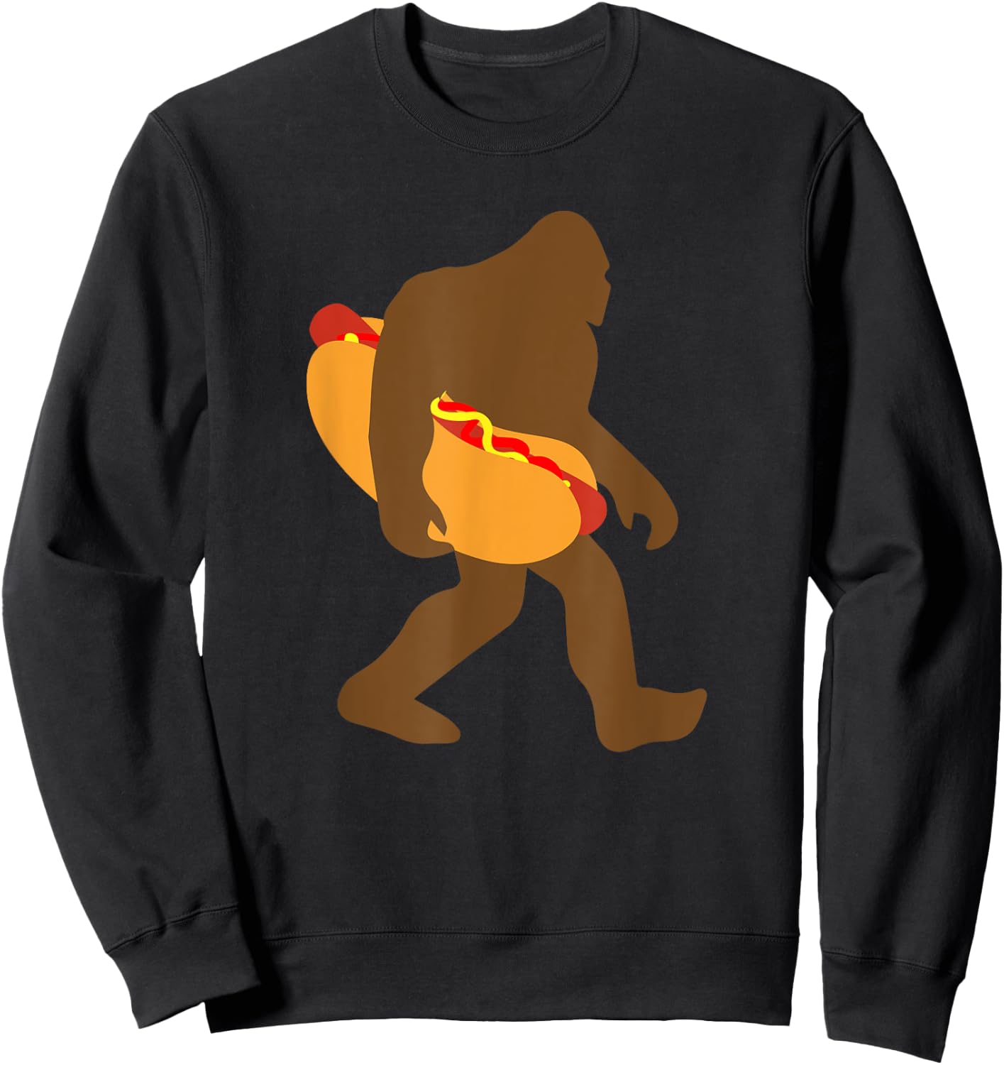 Funny Sasquatch Bigfoot Carrying Hotdog Women Sweatshirt - Sweatshirt | Black