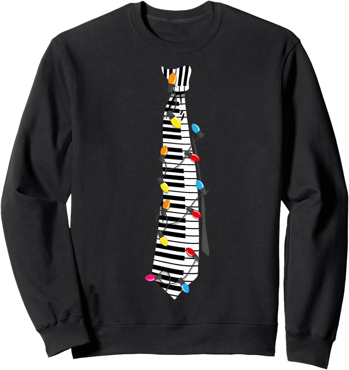 Piano Keyboard Tie with Christmas Lights - Festive Fun Sweatshirt - Sweatshirt | Black
