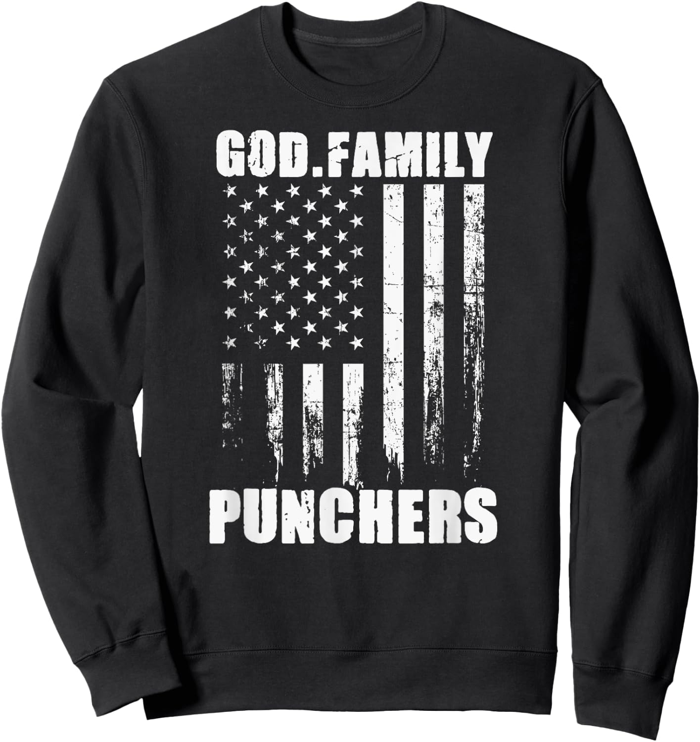 Mason Punchers God. Family. Vintage USA Flag Sweatshirt - Sweatshirt | Black