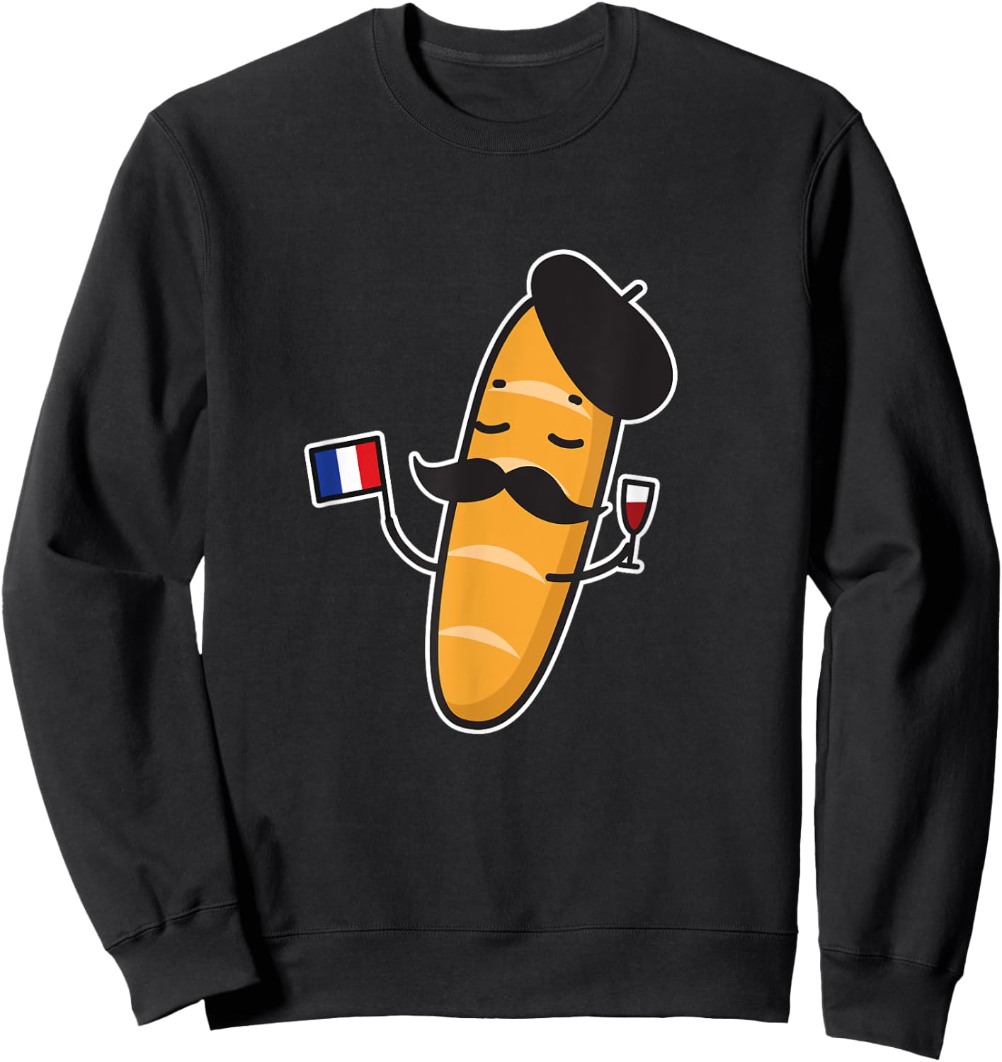 French Baguette Holding A French Flag And Wine Glass Shirt Sweatshirt - Sweatshirt | Black