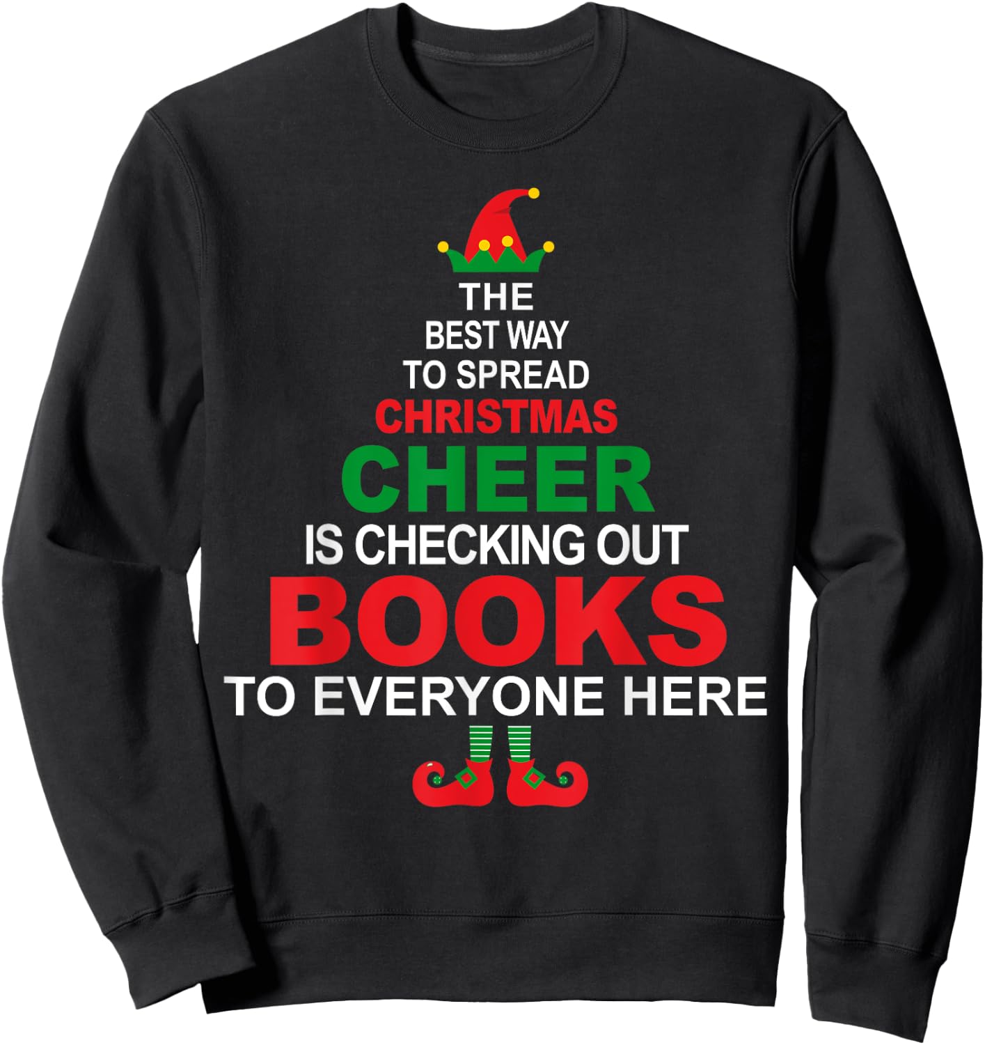 Librarian Christmas Elf Cheer Shirt Sweatshirt - Sweatshirt | Black