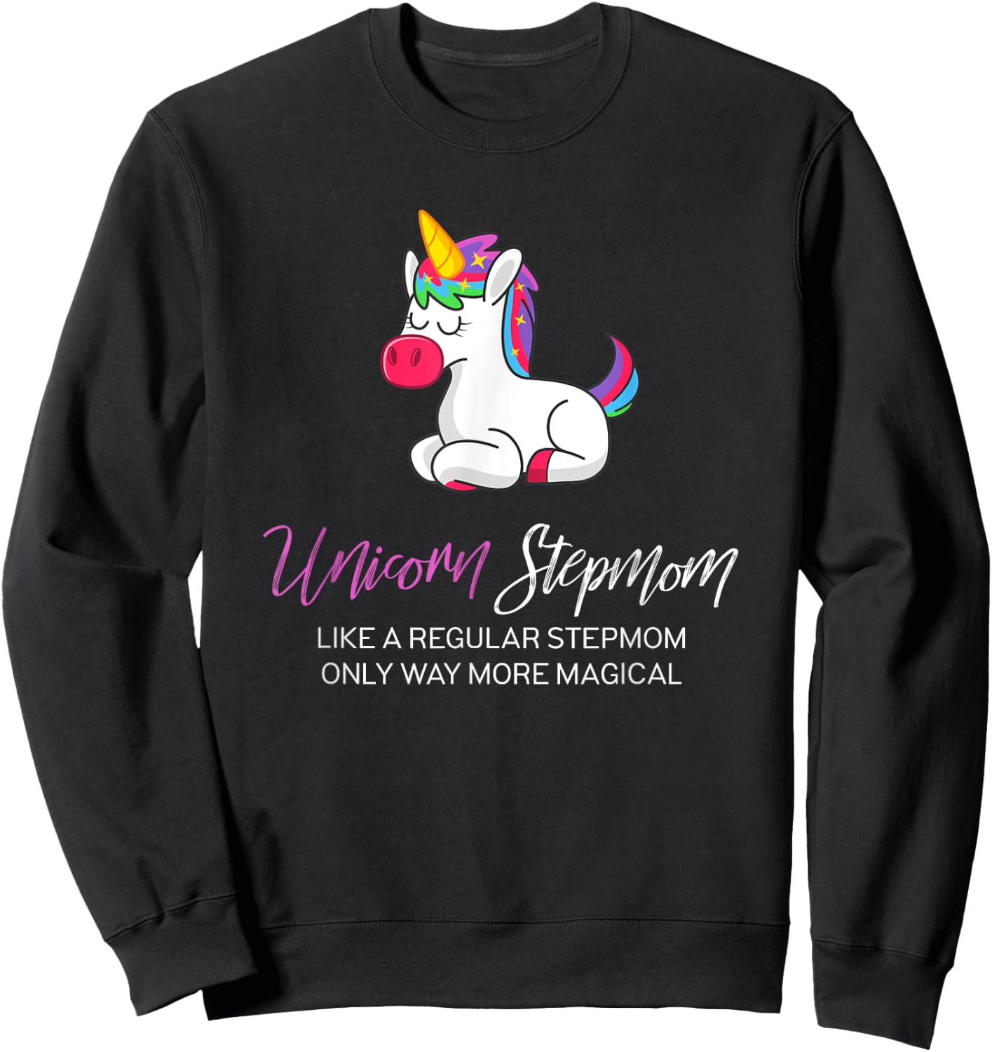 Unicorn StepMom Shirt, Step Mom of the Birthday Girl Shirt Sweatshirt - Sweatshirt | Black