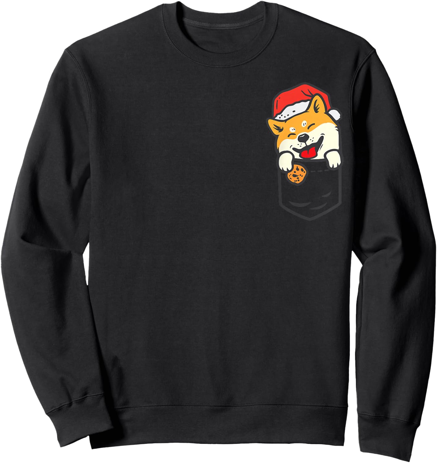 Pocket Shiba Inu Santa Cookie Cute Christmas Dog Owner PJ Sweatshirt - Sweatshirt | Black