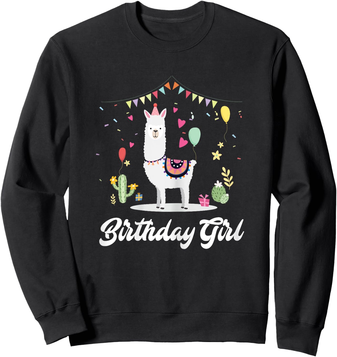 Cute Alpaca Llama Cactus Girls Birthday Party Animal Gift Sweatshirt - Sweatshirt | Black
