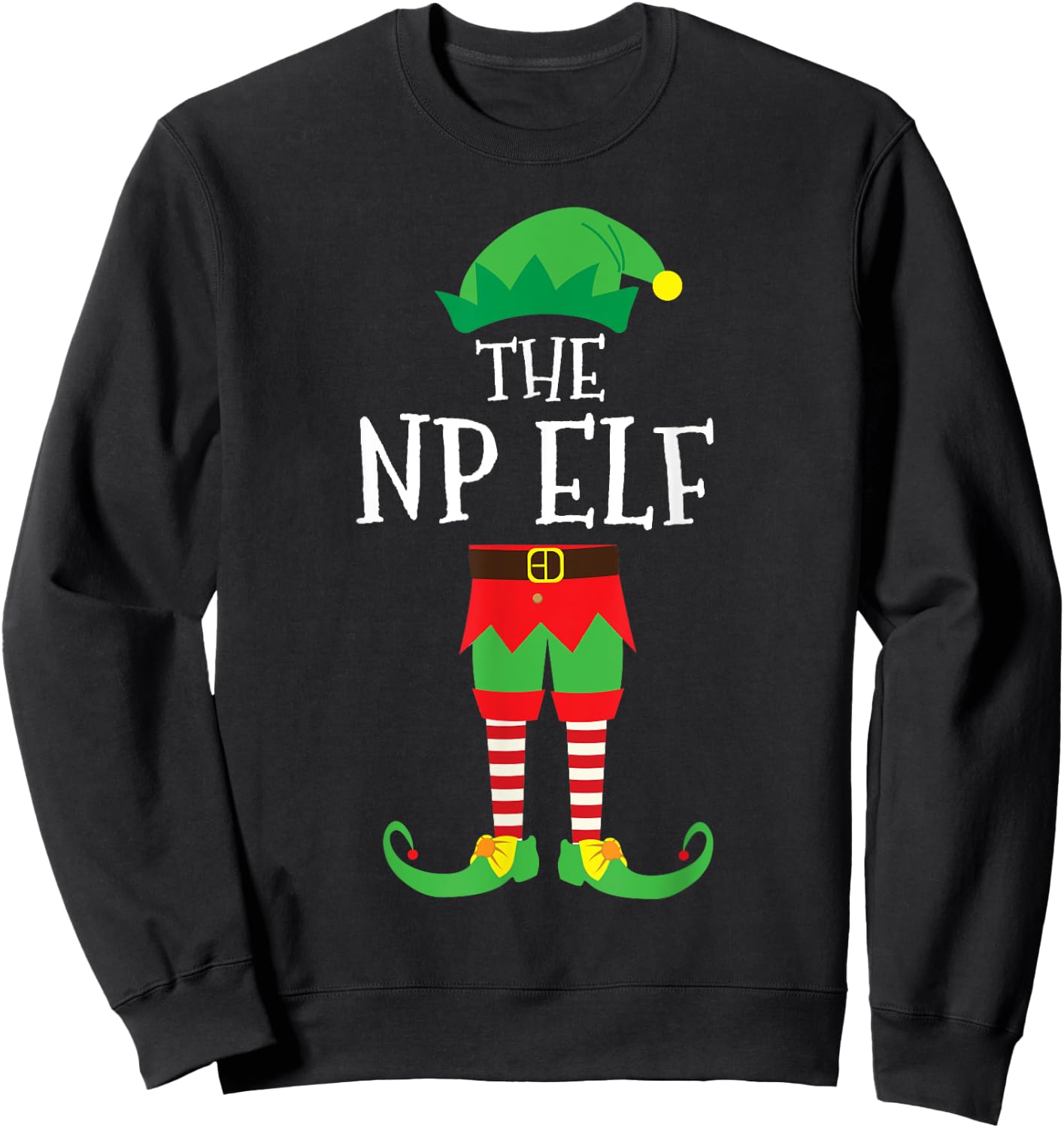 NP Nurse Practitioner Elf Matching Christmas Party Pajama Sweatshirt - Sweatshirt | Black